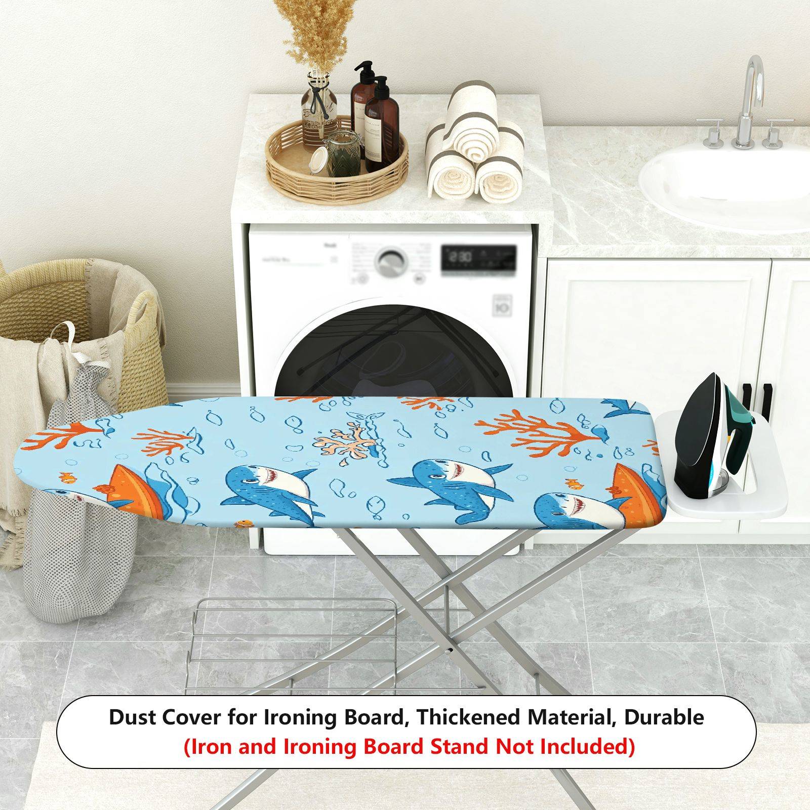 1-Piece Shark Coral Ocean  Ironing Board Cover, Universal Size, Without Board
