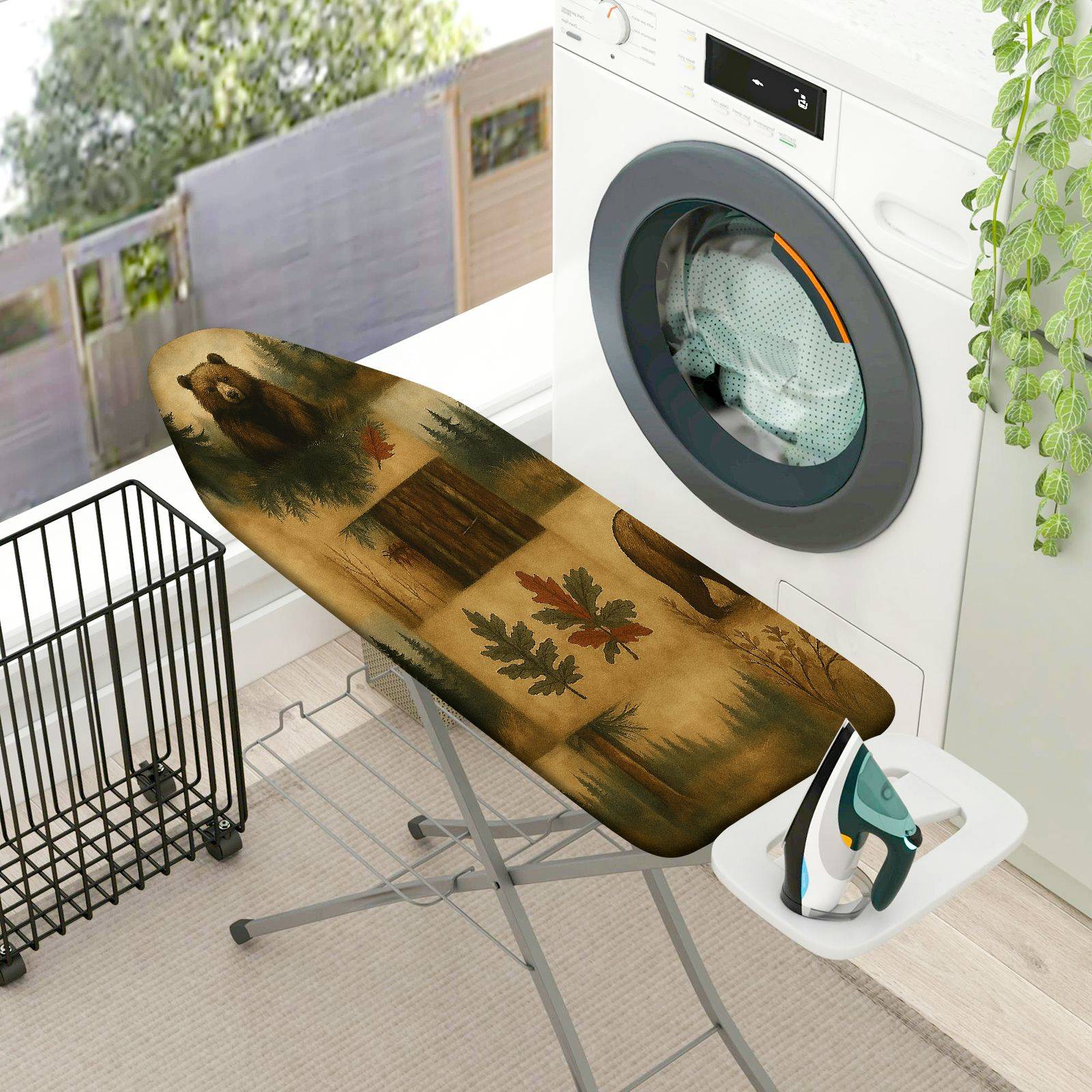 1-Piece Rustic Forest Animal Log  Ironing Board Cover, Universal Size, Without Board