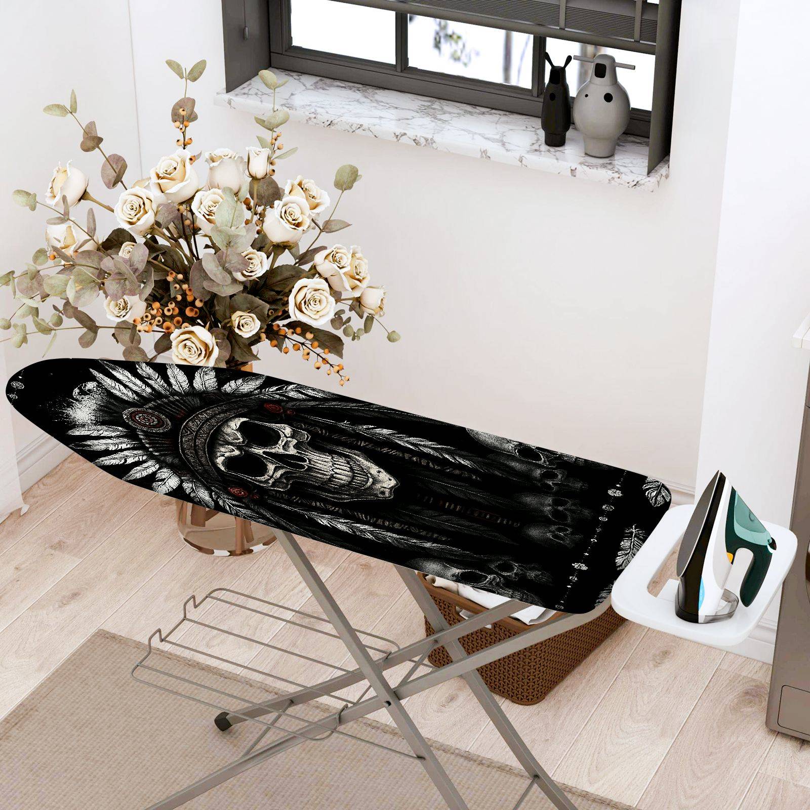 1-Piece Tribal Skull Feather  Ironing Board Cover, Universal Size, Without Board