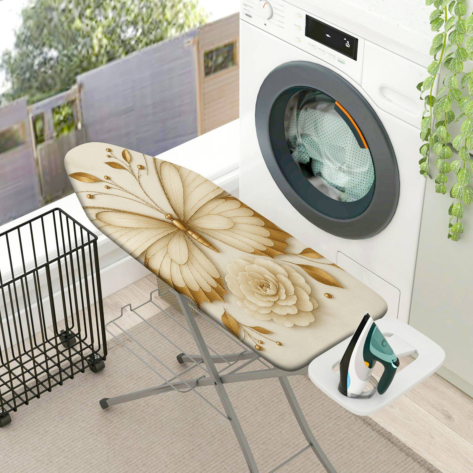 1-Piece Butterfly Floral Beige  Ironing Board Cover, Universal Size, Without Board