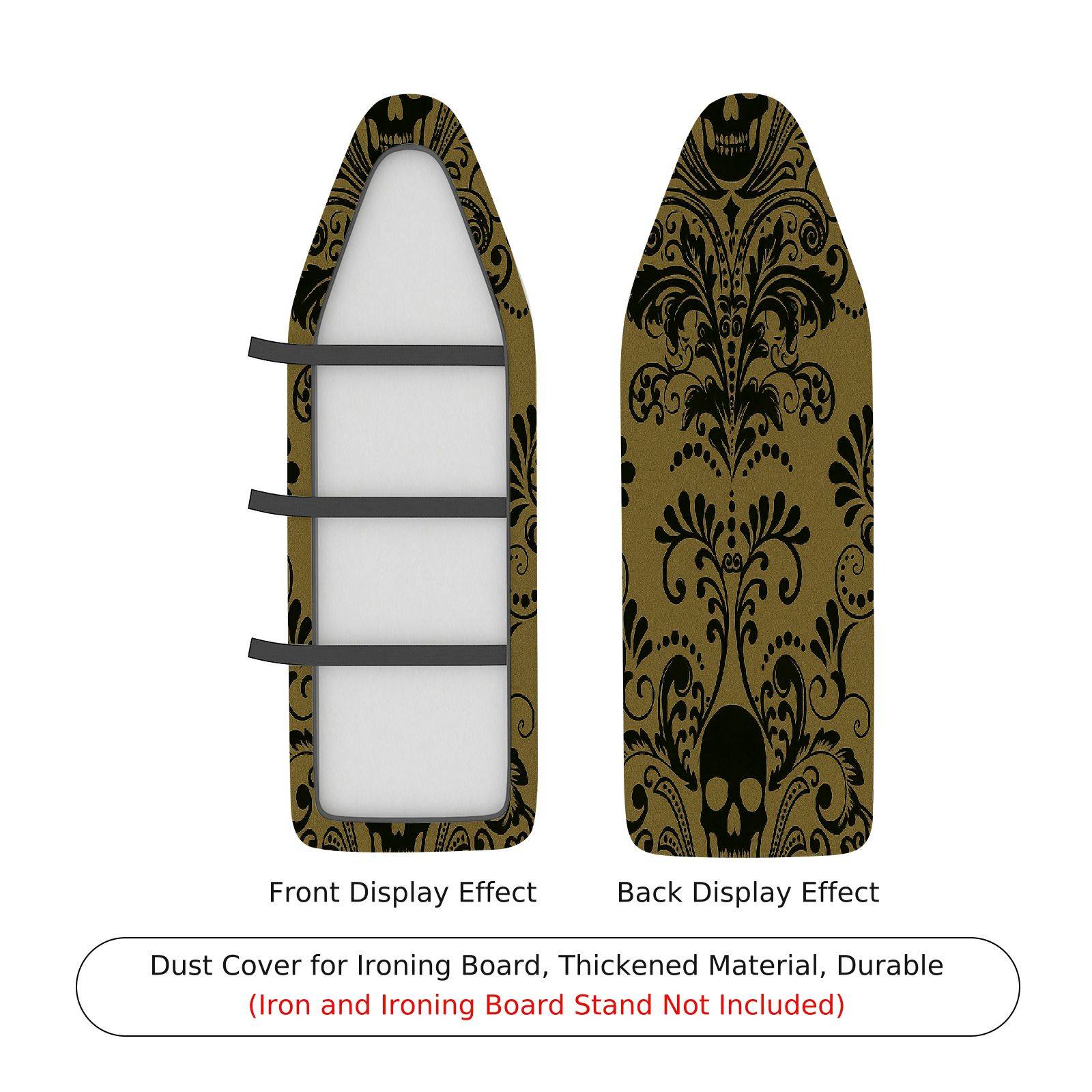 1-Piece Elegant Floral Black Beige  Ironing Board Cover, Universal Size, Without Board