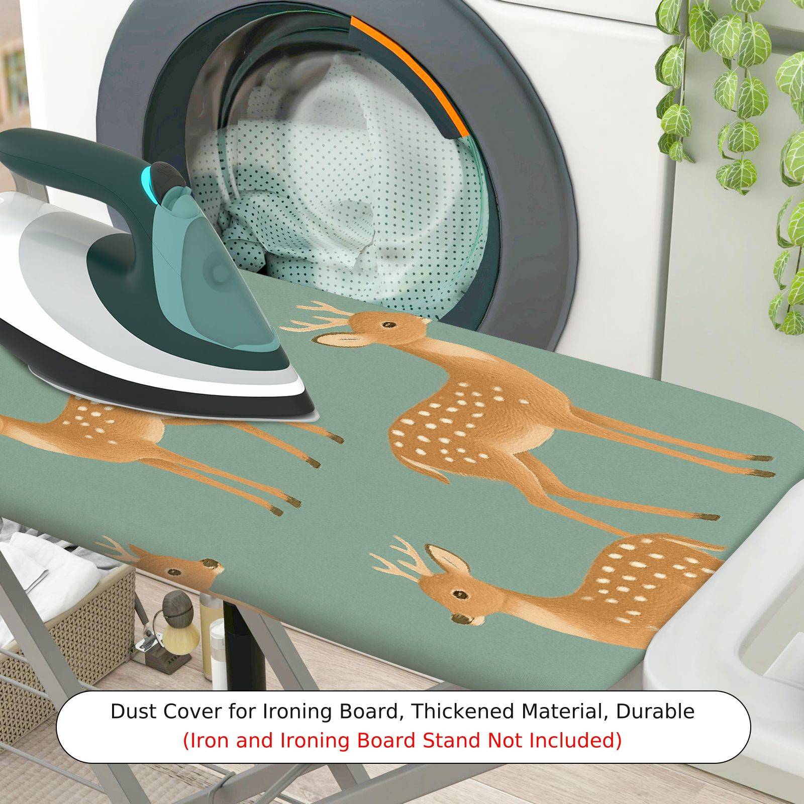 1-Piece Deer Pattern Green Animals  Ironing Board Cover, Universal Size, Without Board