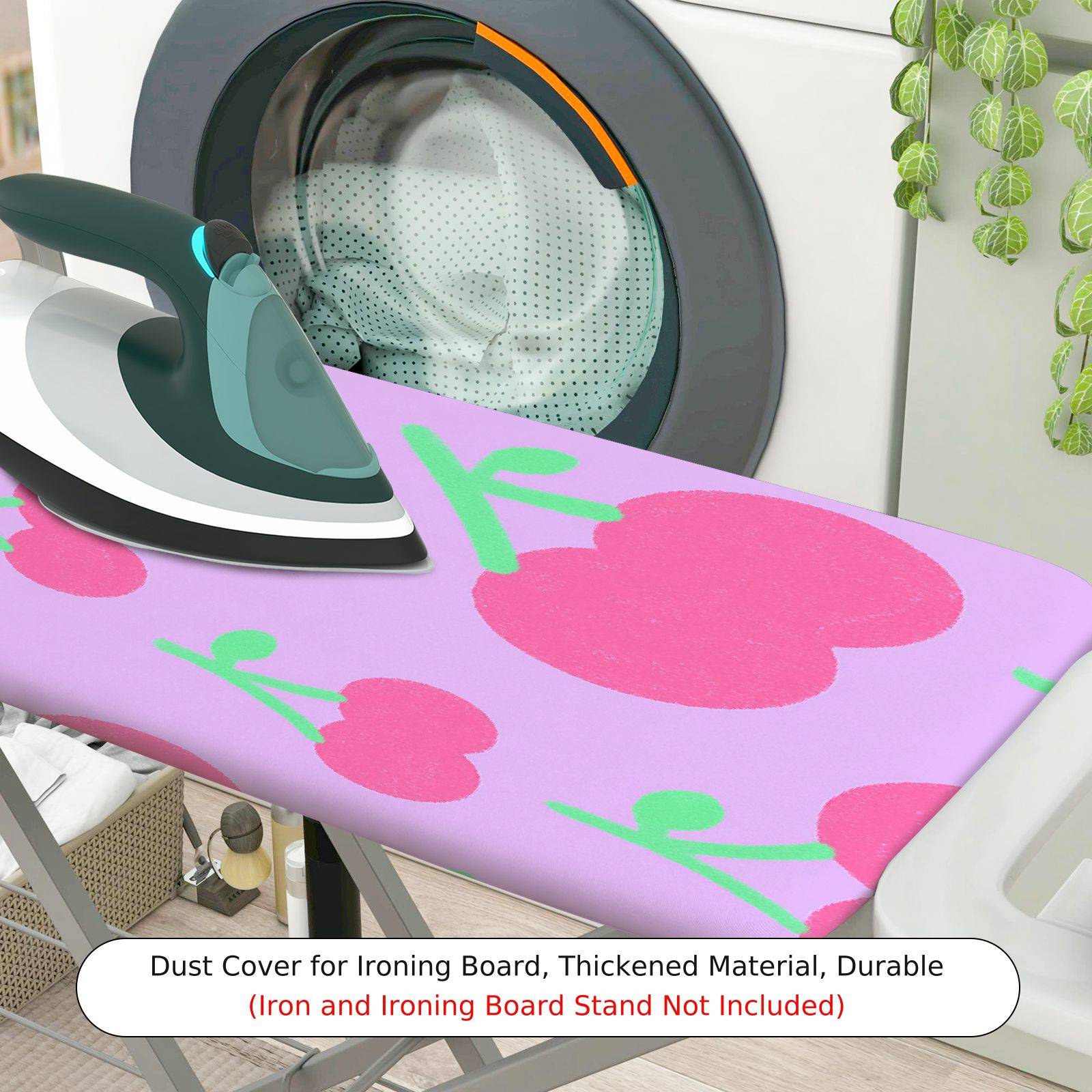 1-Piece Cherry Pink Green Pattern  Ironing Board Cover, Universal Size, Without Board