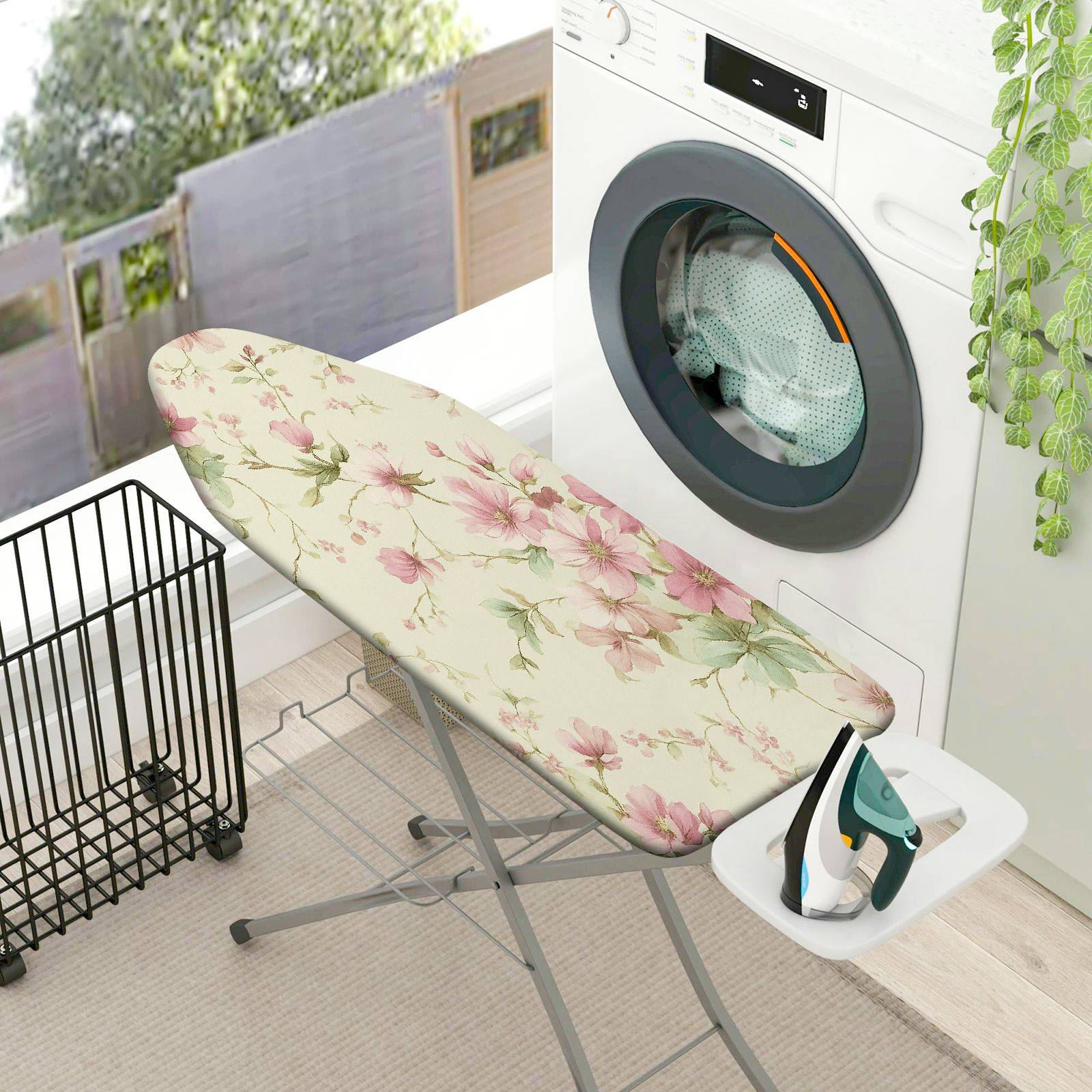 1-Piece Floral Pink Green Elegant  Ironing Board Cover, Universal Size, Without Board