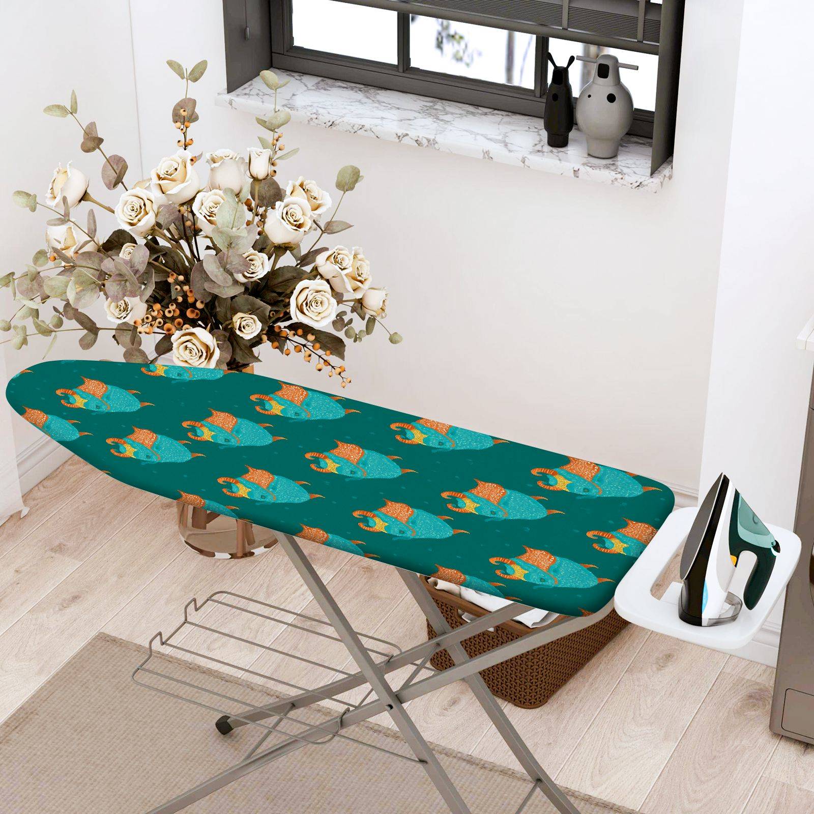 1-Piece Ocean Fish Pattern Blue  Ironing Board Cover, Universal Size, Without Board