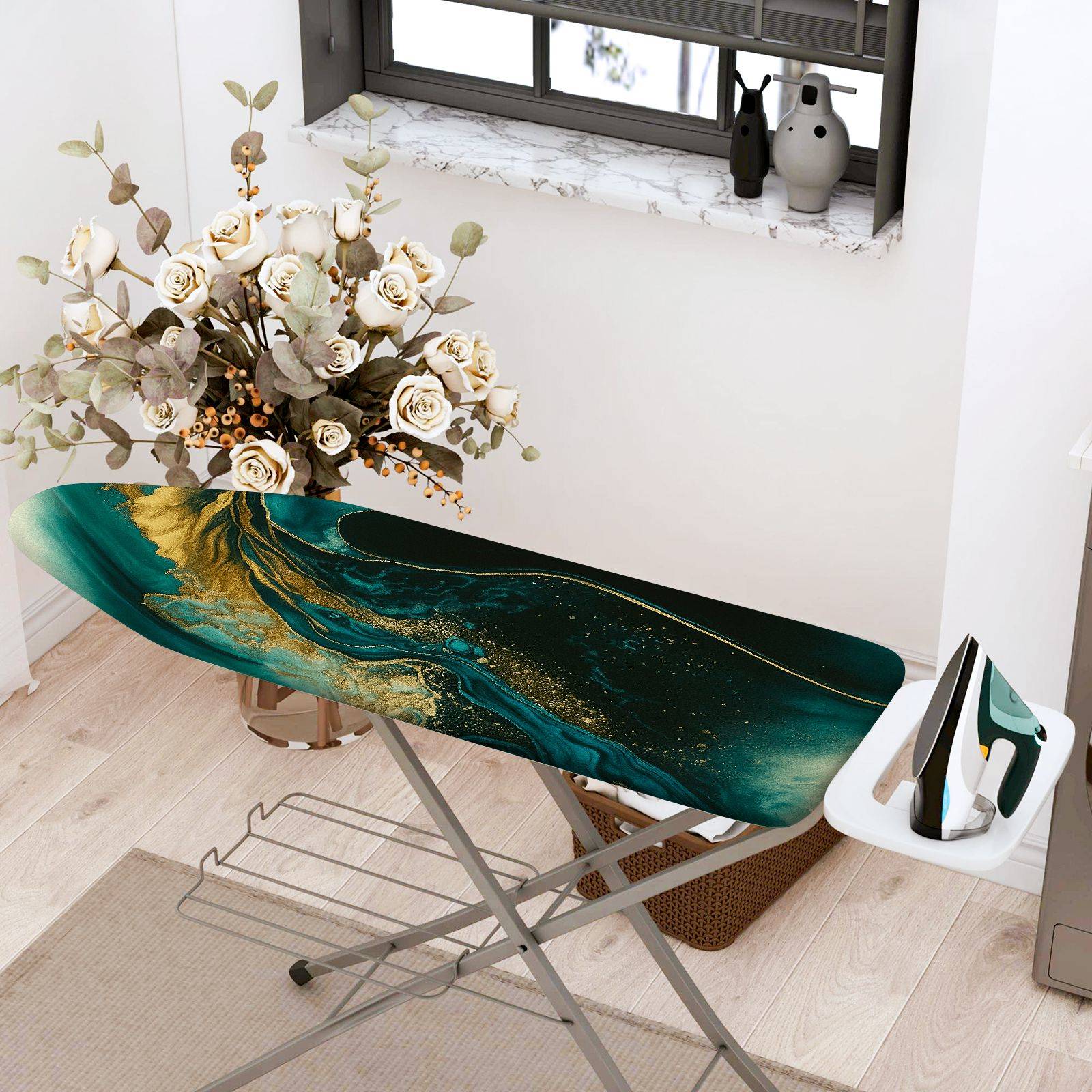 1-Piece Abstract Art Elegant Waves Marble  Ironing Board Cover, Universal Size, Without Board