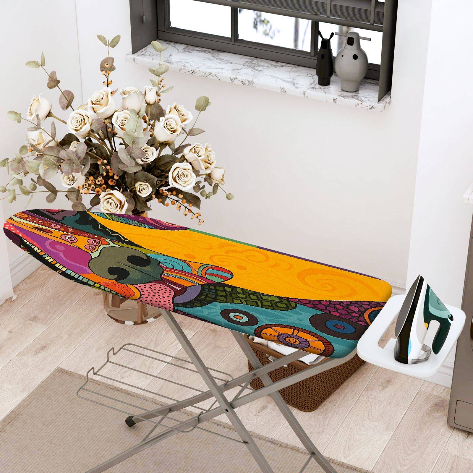 1-Piece Abstract Multicolor Pattern Art  Ironing Board Cover, Universal Size, Without Board