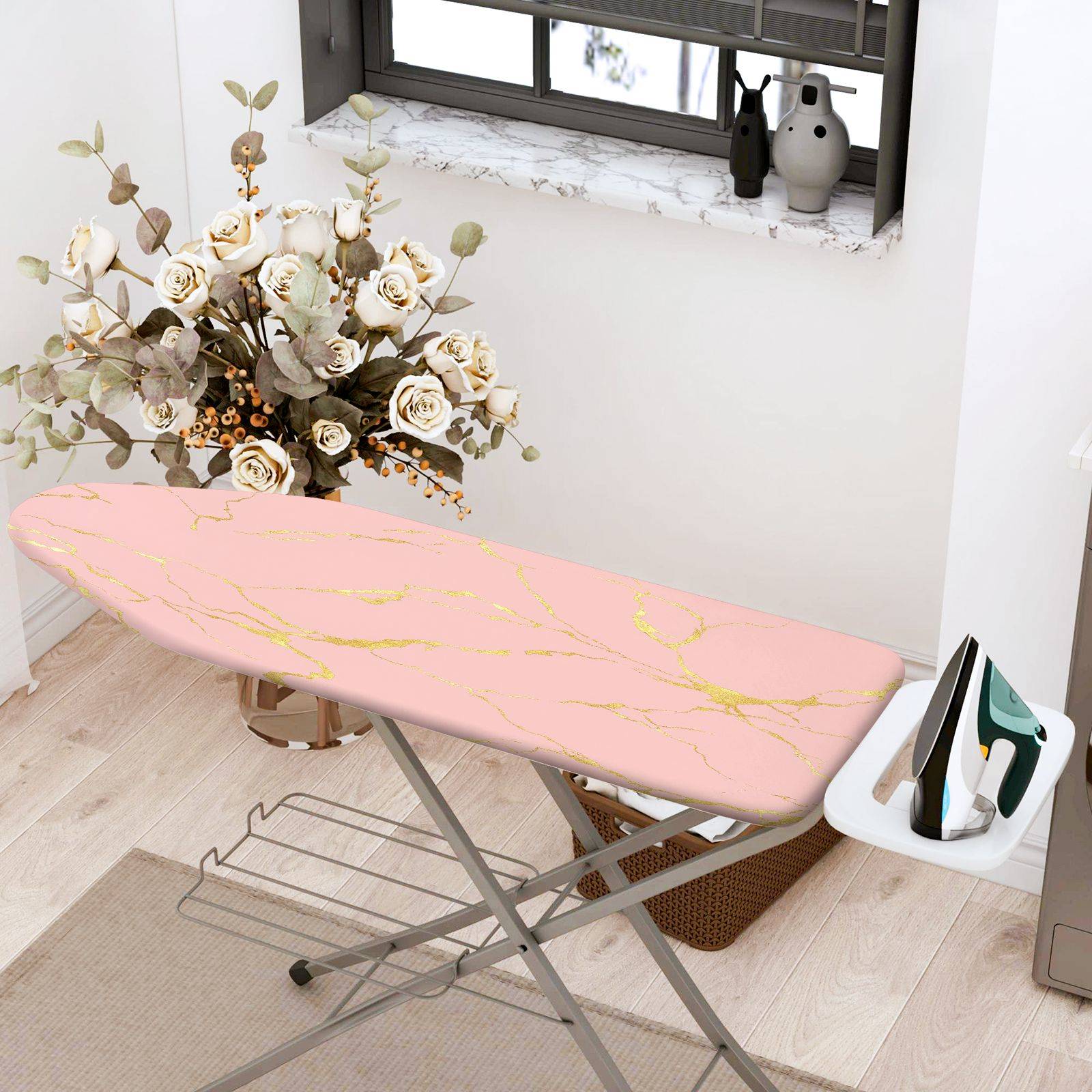 1-Piece Pink Gold Marbled  Ironing Board Cover, Universal Size, Without Board