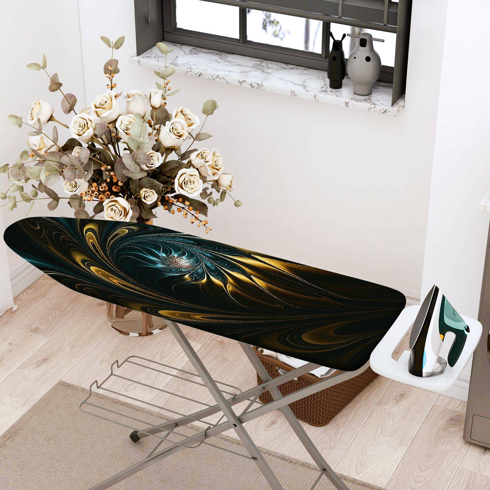 1-Piece Abstract Swirl Art Elegant  Ironing Board Cover, Universal Size, Without Board