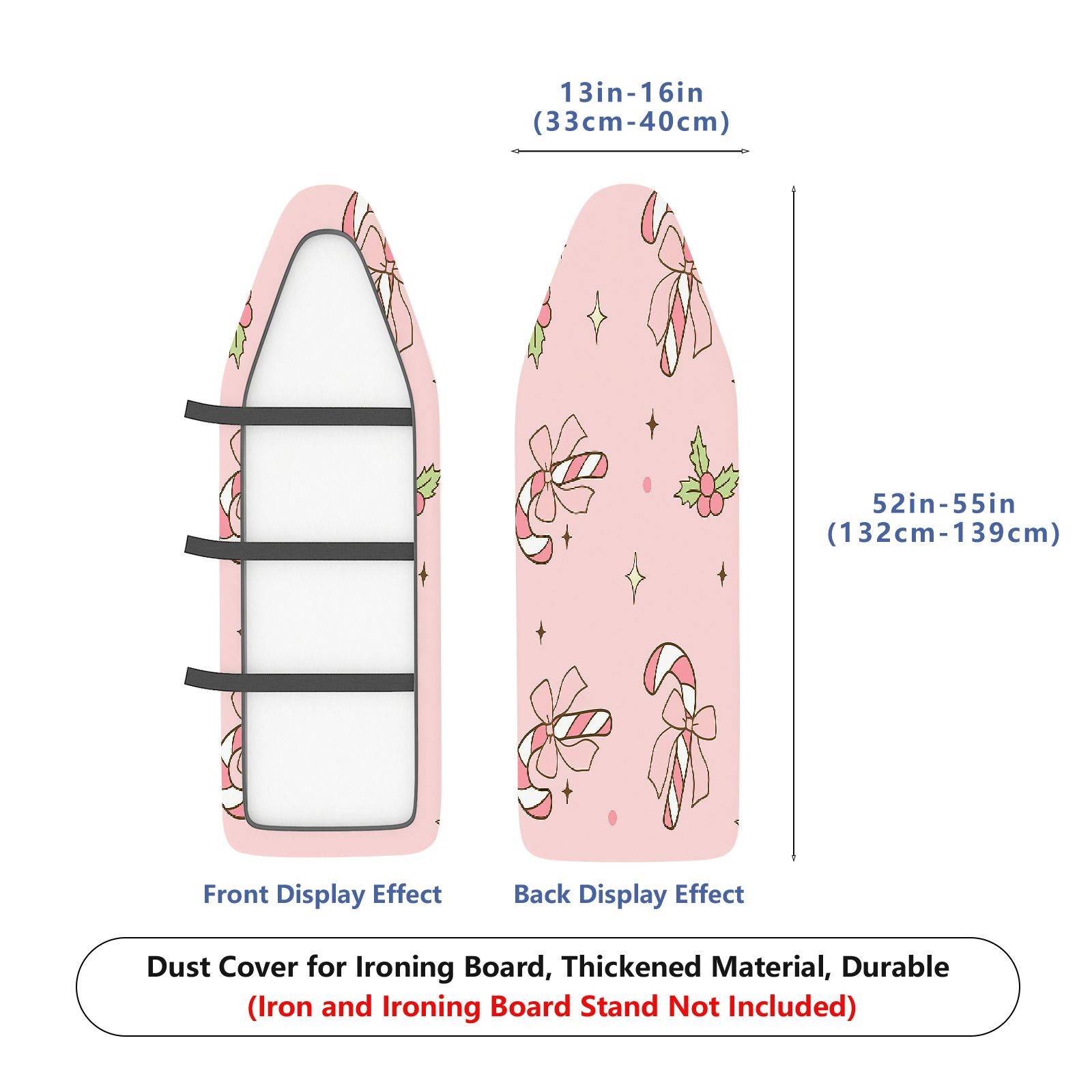 1-Piece Christmas Candy Bow Holly  Ironing Board Cover, Universal Size, Without Board