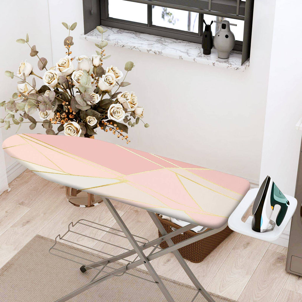 1-Piece Geometric Golden Pink Stripe  Ironing Board Cover, Universal Size, Without Board