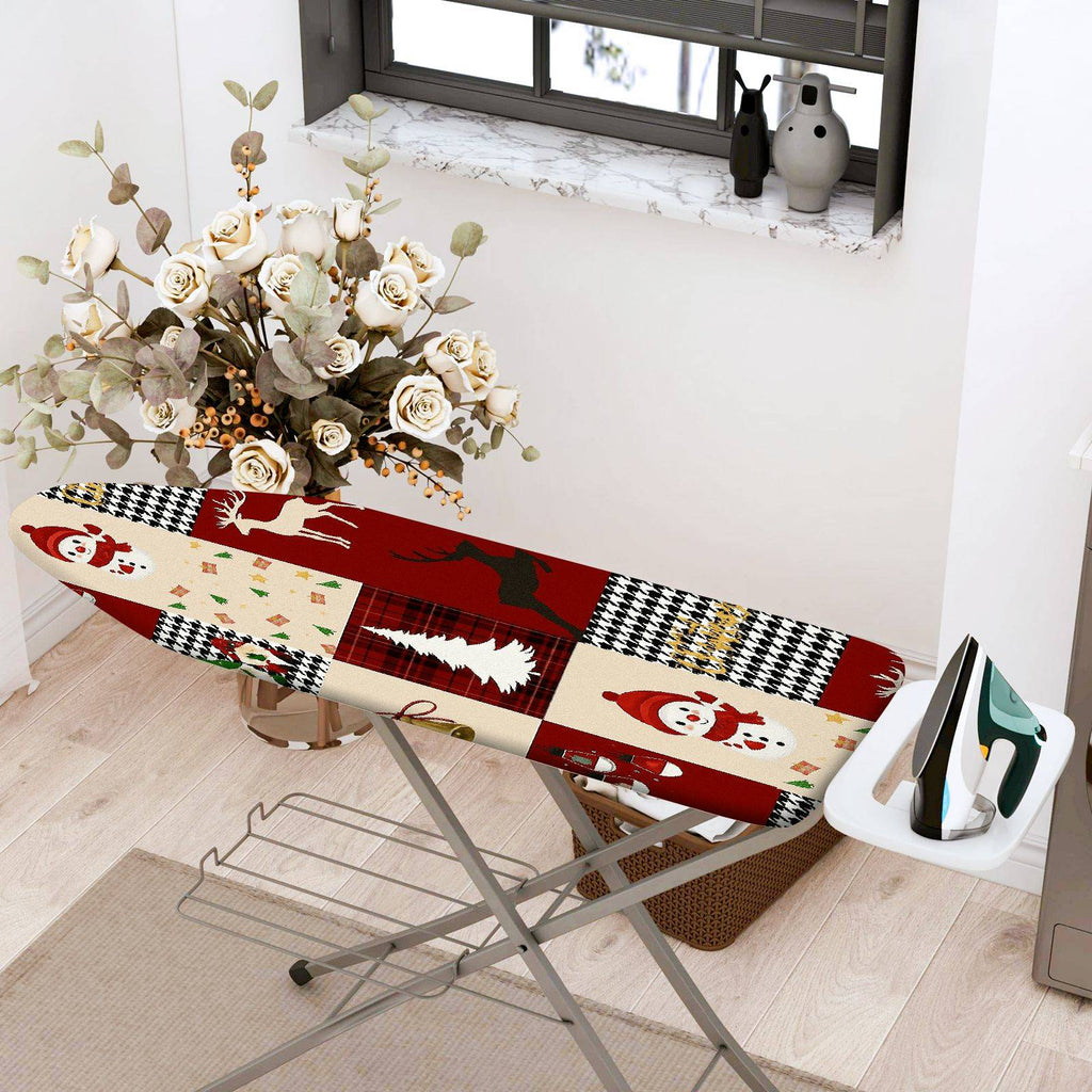 1-Piece Christmas Snowman Reindeer Plaid  Ironing Board Cover, Universal Size, Without Board