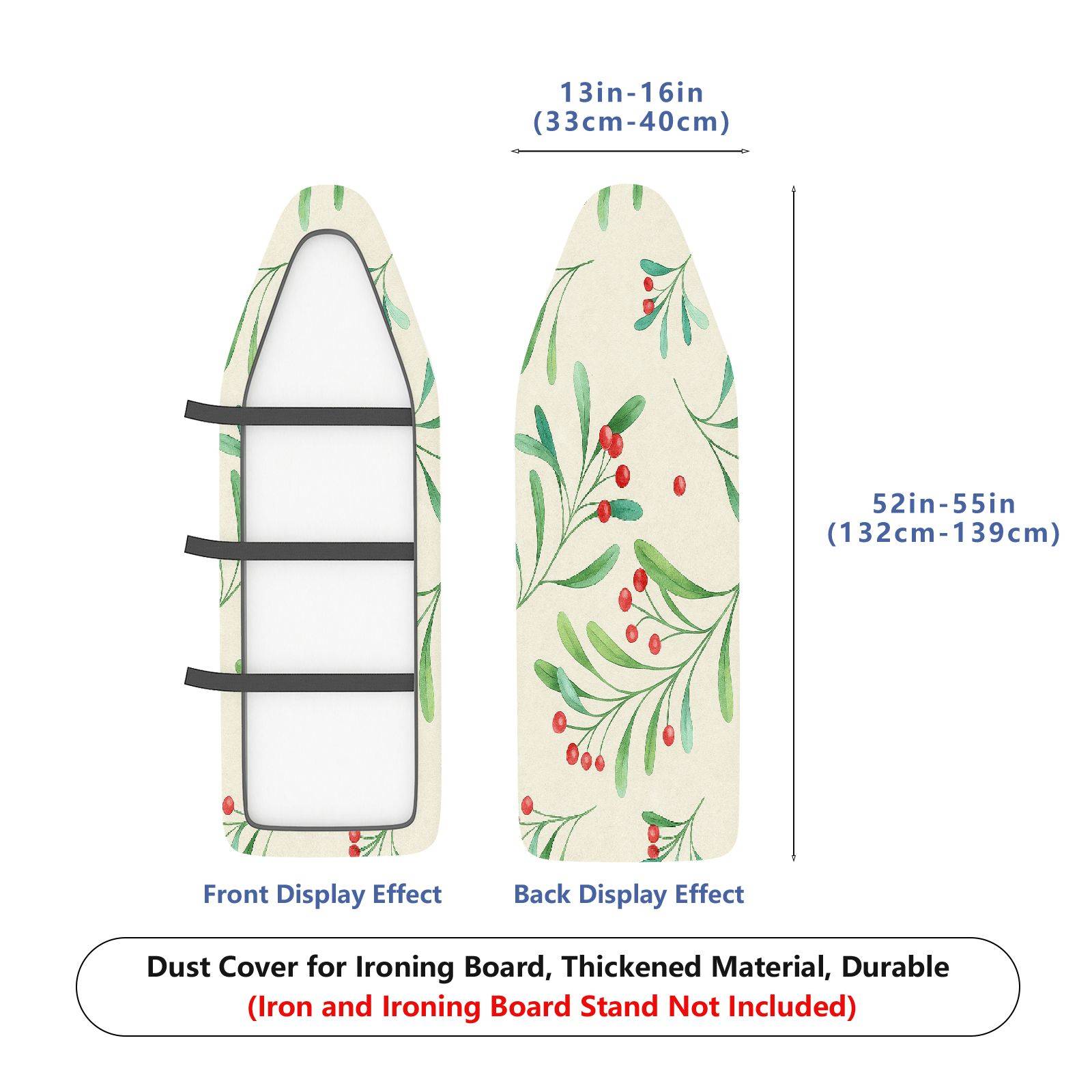 1-Piece Christmas Greenberry Leaf  Ironing Board Cover, Universal Size, Without Board