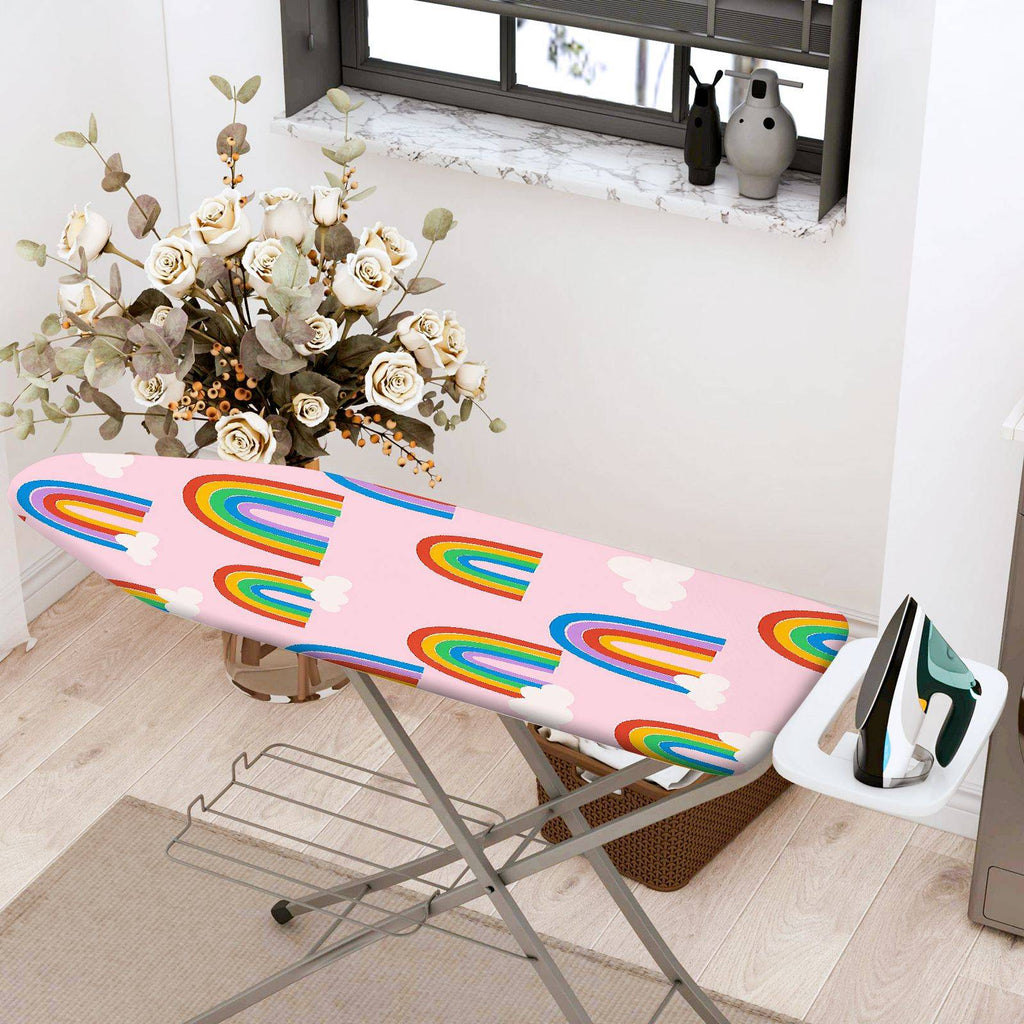 1-Piece Rainbow Clouds Pink  Ironing Board Cover, Universal Size, Without Board
