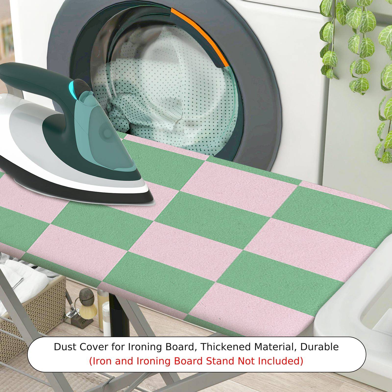 1-Piece Checkered Green Pink Pattern  Ironing Board Cover, Universal Size, Without Board