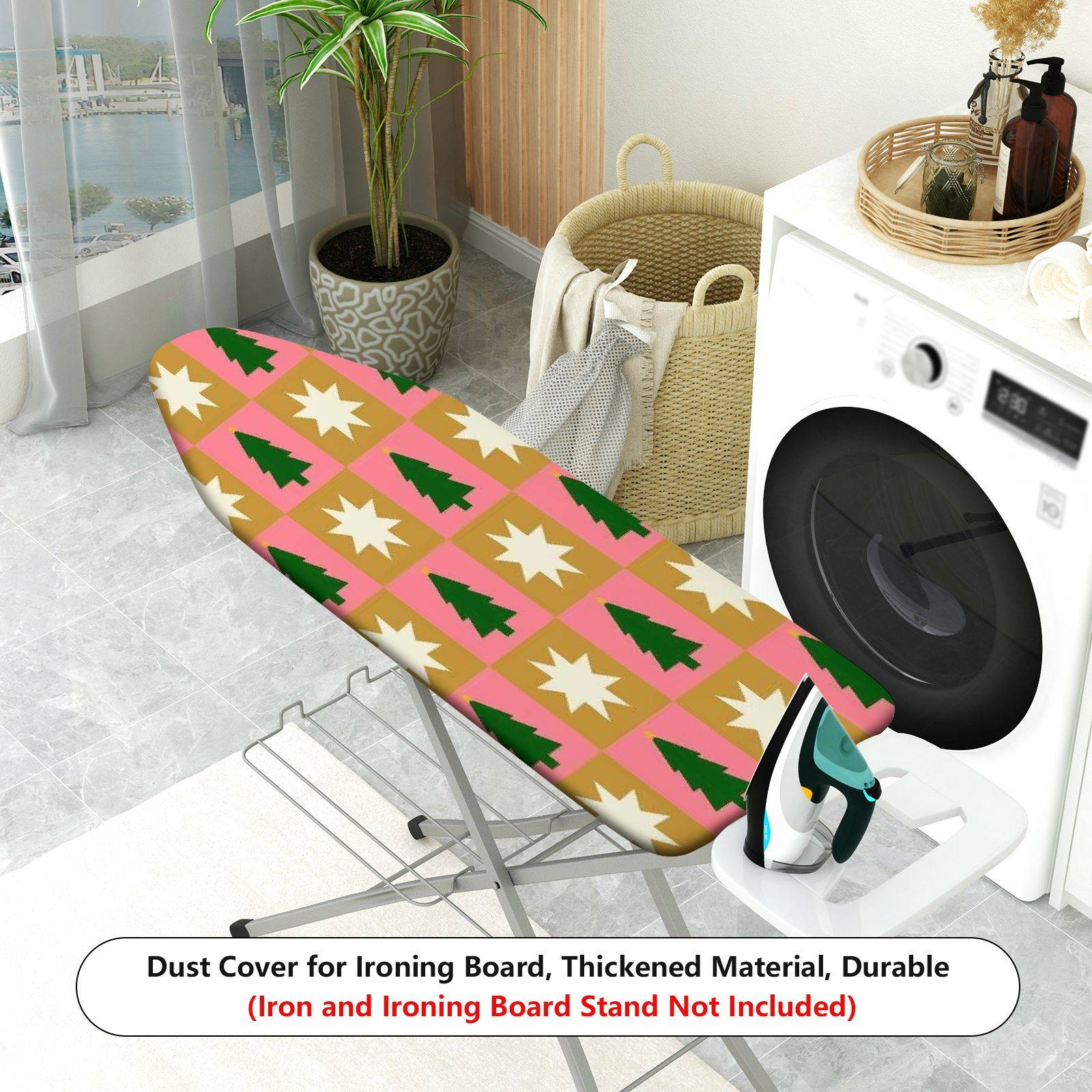 1-Piece Christmas Trees Stars Pink  Ironing Board Cover, Universal Size, Without Board