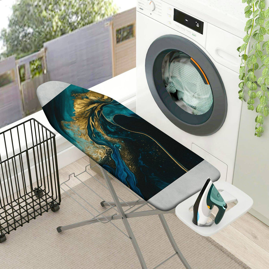 1-Piece Abstract Artistic Blue Gold  Ironing Board Cover, Universal Size, Without Board