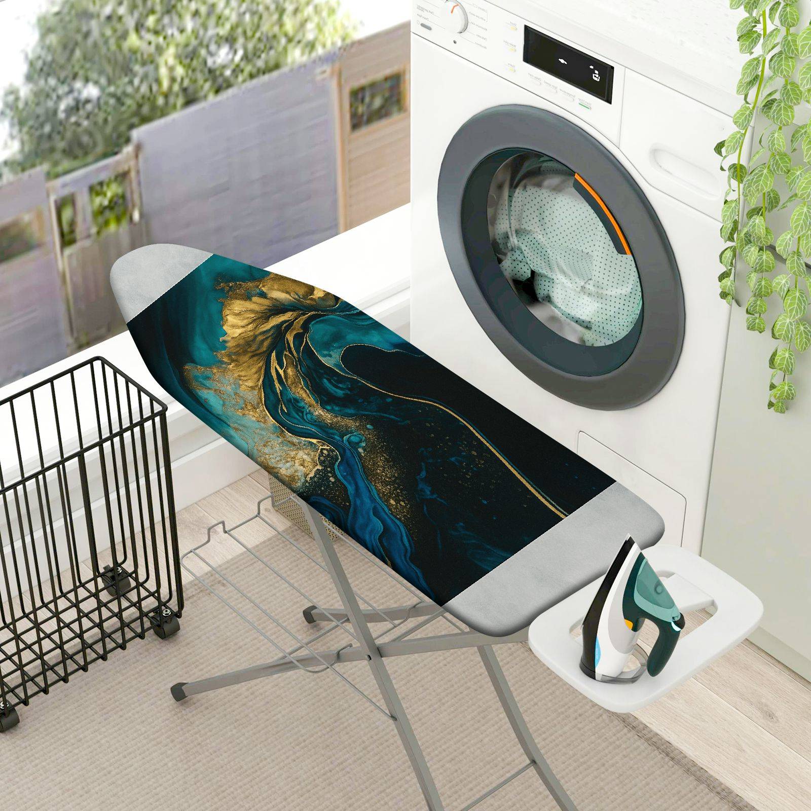 1-Piece Abstract Artistic Blue Gold  Ironing Board Cover, Universal Size, Without Board