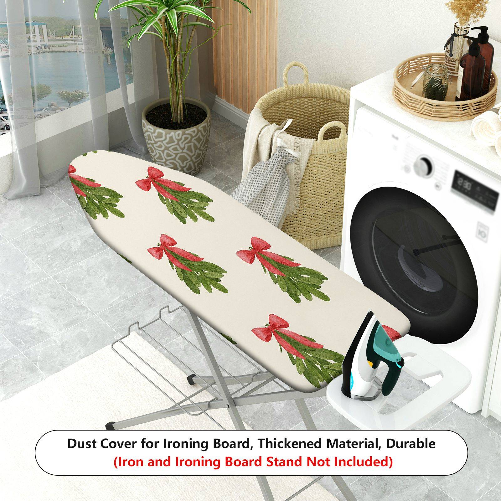1-Piece Christmas Bow Greenery  Ironing Board Cover, Universal Size, Without Board