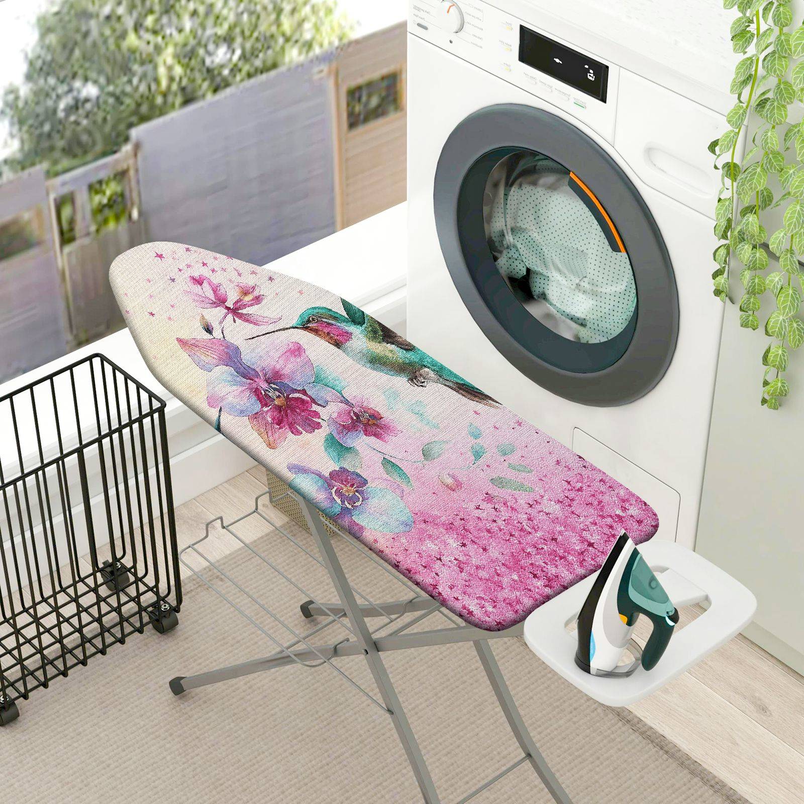 1-Piece Floral Hummingbird Pink  Ironing Board Cover, Universal Size, Without Board
