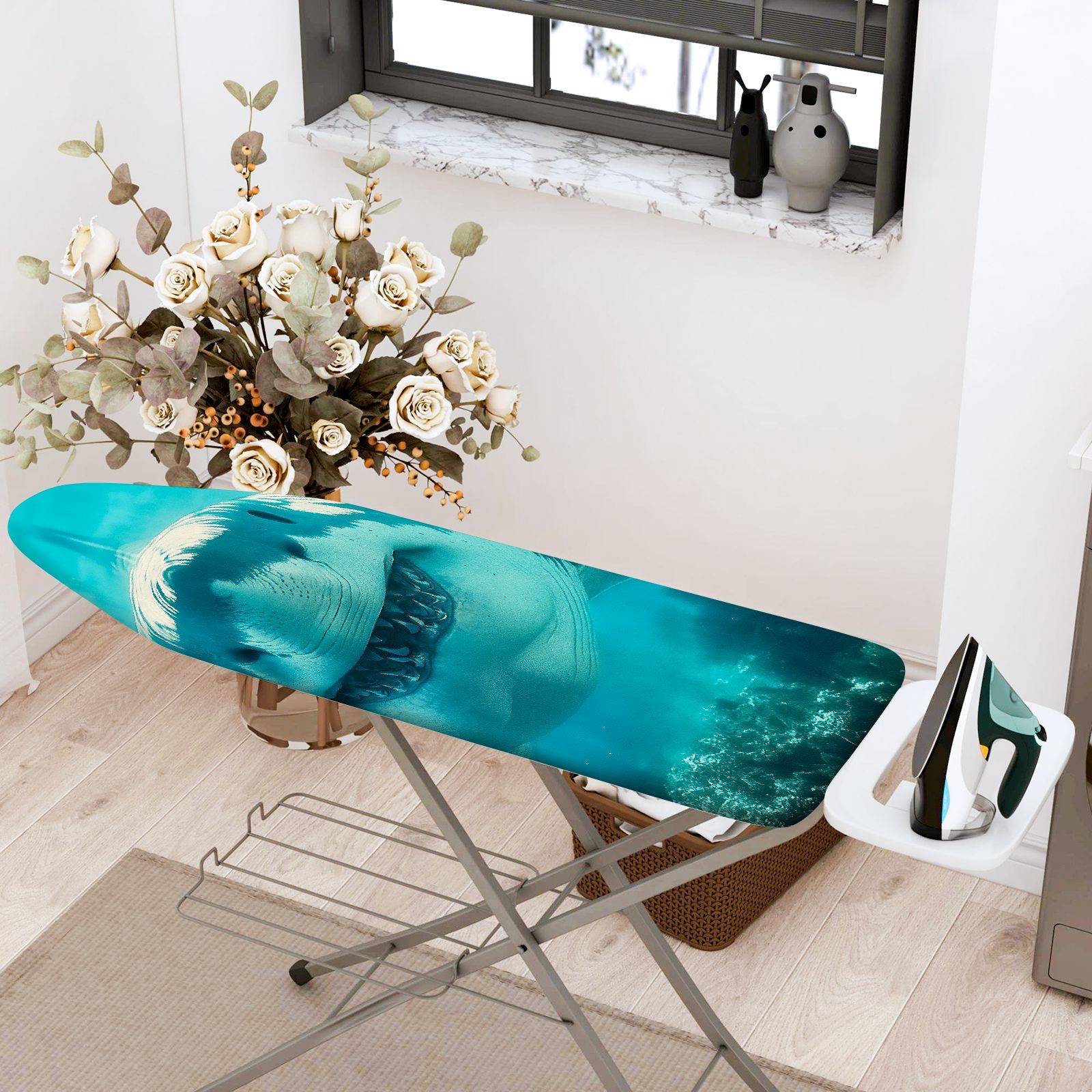1-Piece Shark Ocean Blue  Ironing Board Cover, Universal Size, Without Board