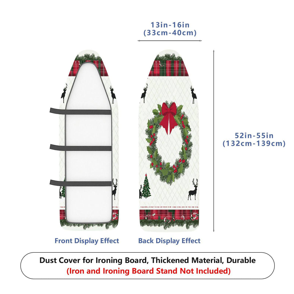 1-Piece Christmas Wreath Plaid Reindeer  Ironing Board Cover, Universal Size, Without Board