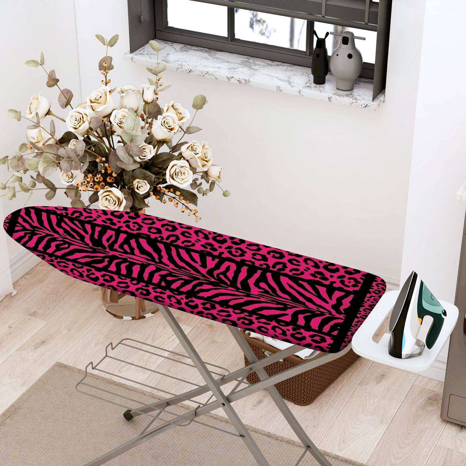 1-Piece Zebra Leopard Pink  Ironing Board Cover, Universal Size, Without Board