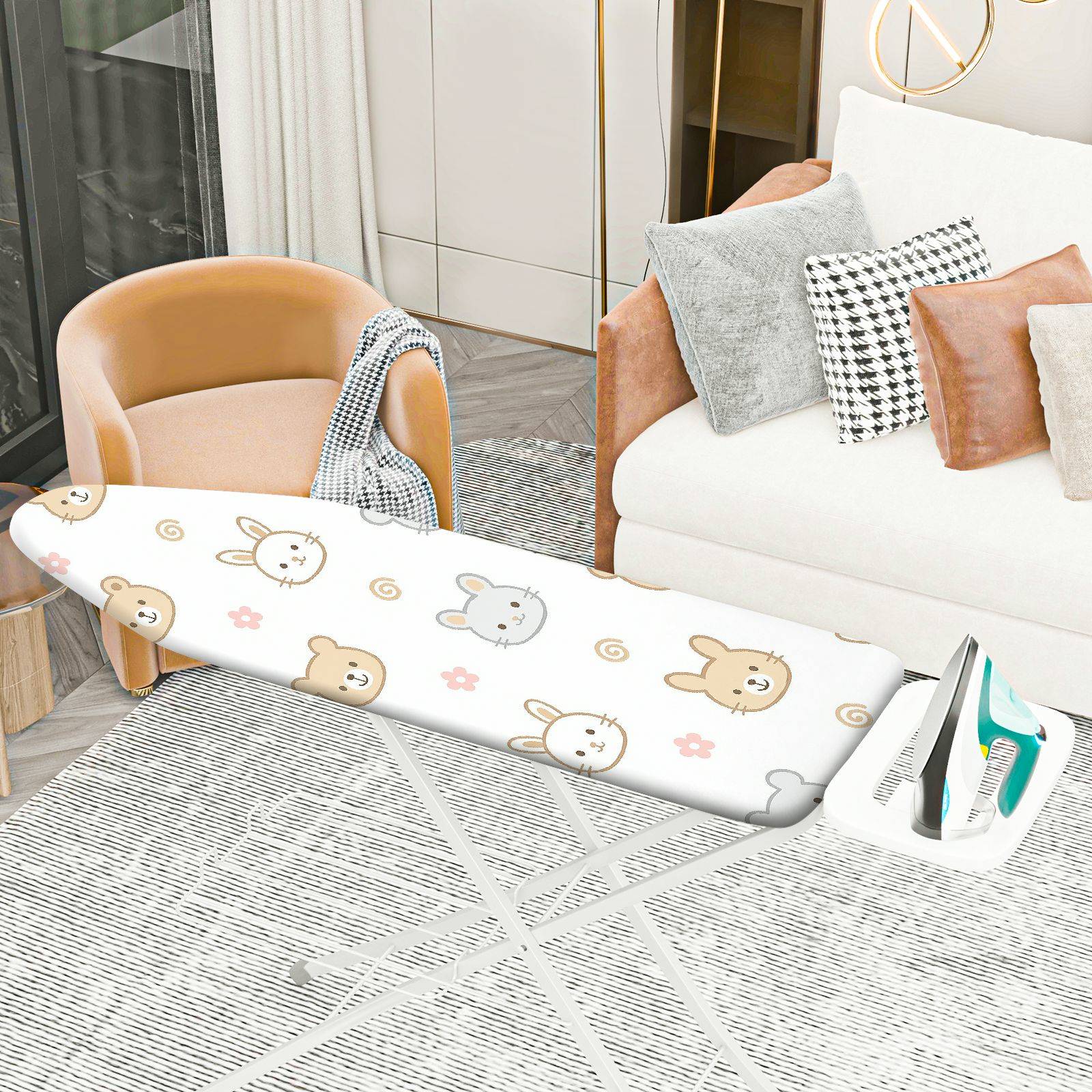 1-Piece Animal Printed  Bear Rabbit Patterns  Ironing Board Cover, Universal Size, Without Board