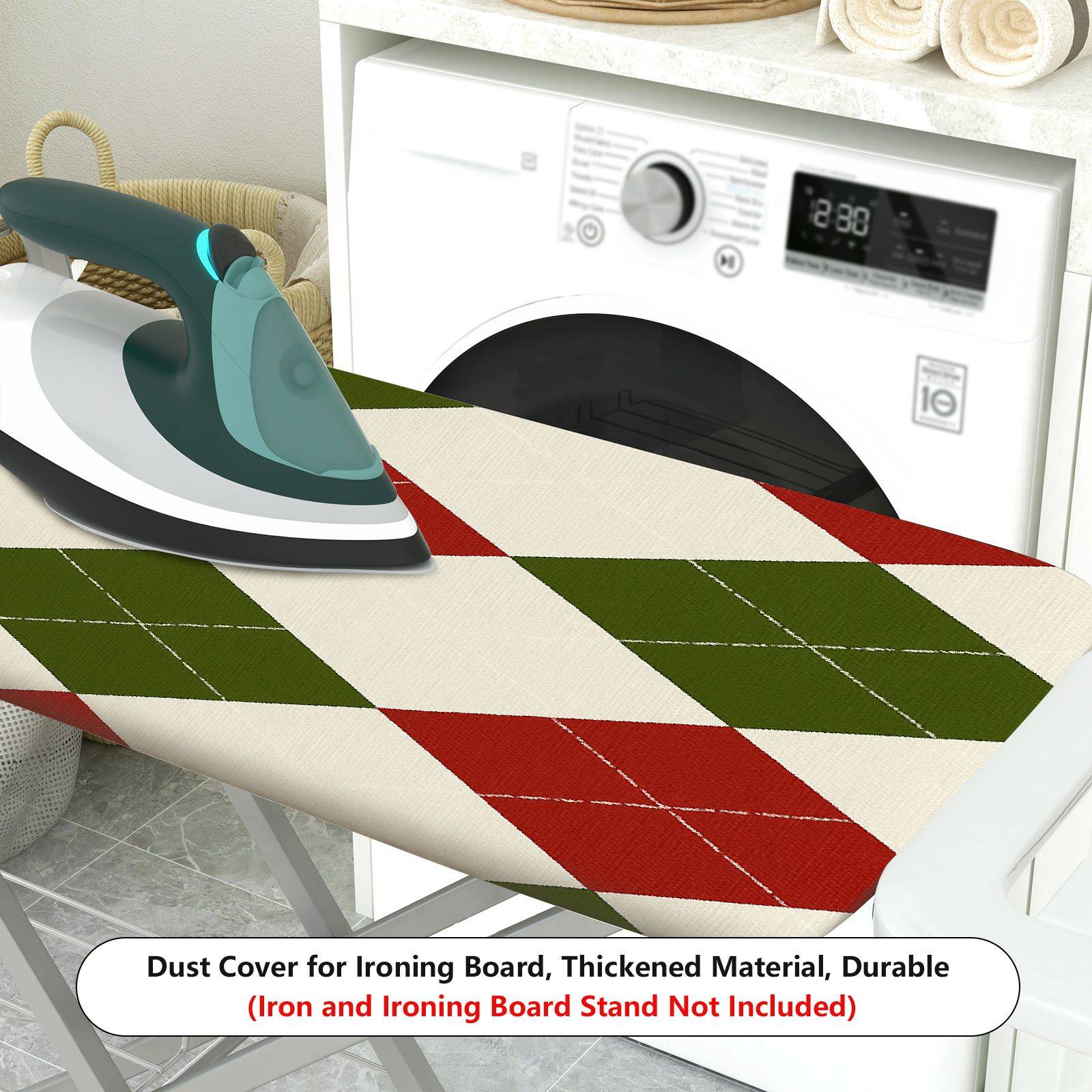 1-Piece Red Green Diamond Pattern Festive Christmas Theme  Ironing Board Cover, Universal Size, Without Board
