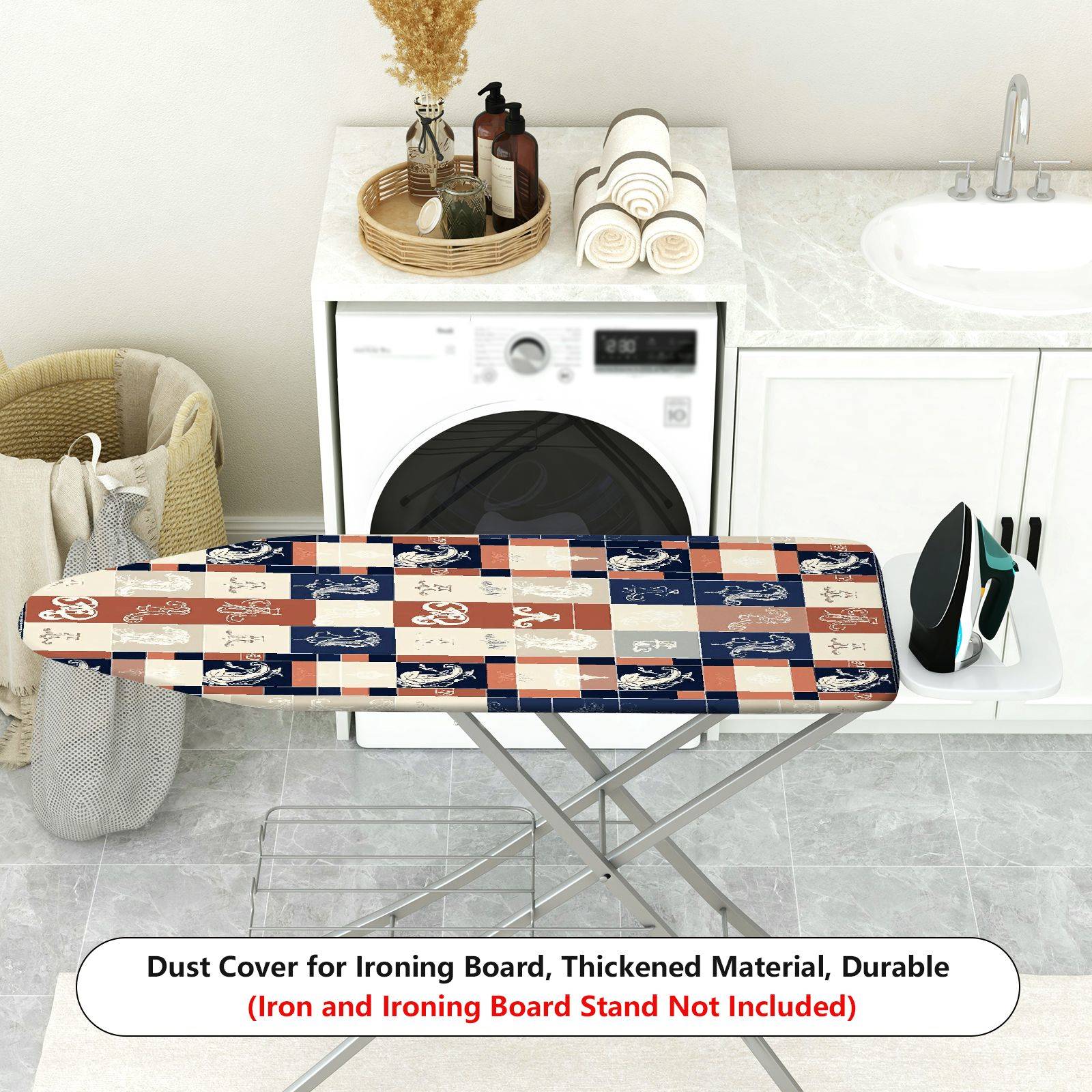 1-Piece Retro Check Floral  Ironing Board Cover, Universal Size, Without Board