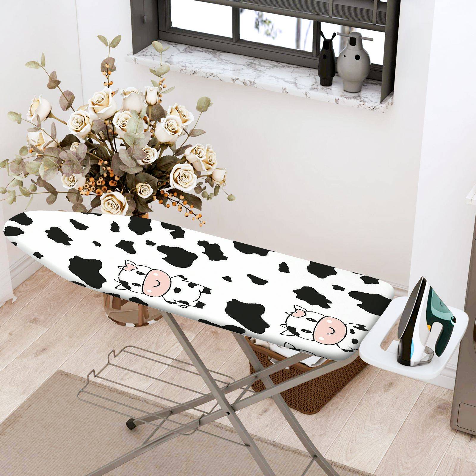 1-Piece Cow Animal Black White  Ironing Board Cover, Universal Size, Without Board