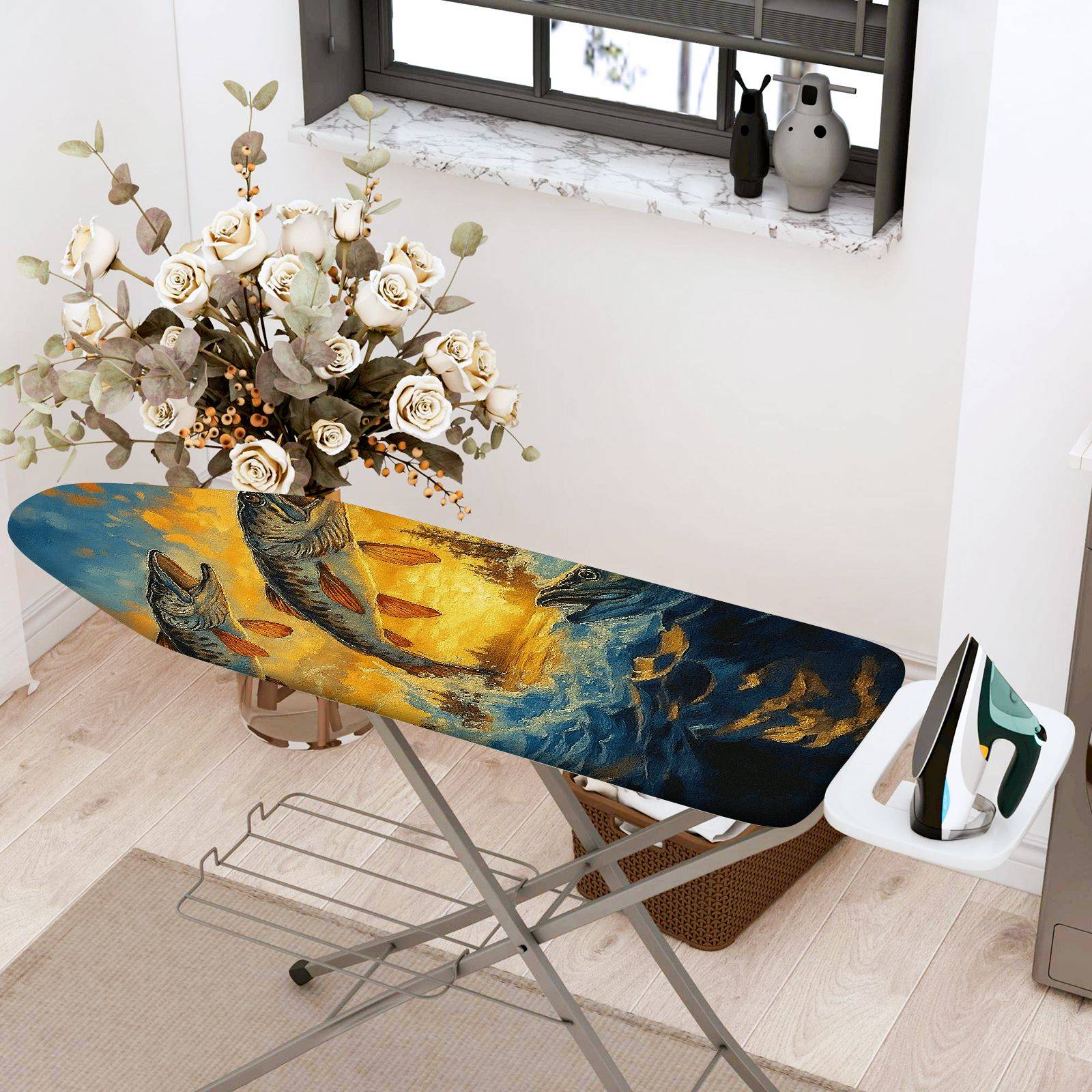 1-Piece Fish Ocean Blue  Ironing Board Cover, Universal Size, Without Board