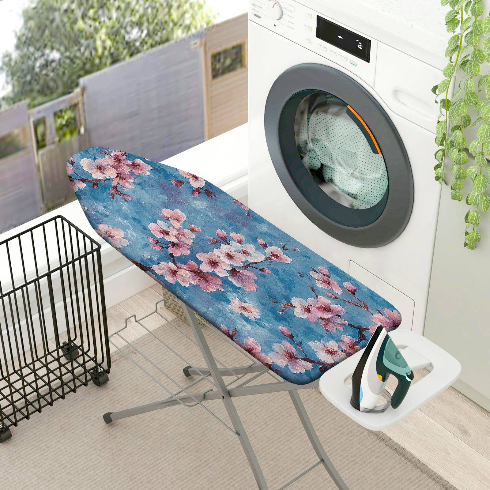 1-Piece Floral Blue Pink Blossom  Ironing Board Cover, Universal Size, Without Board
