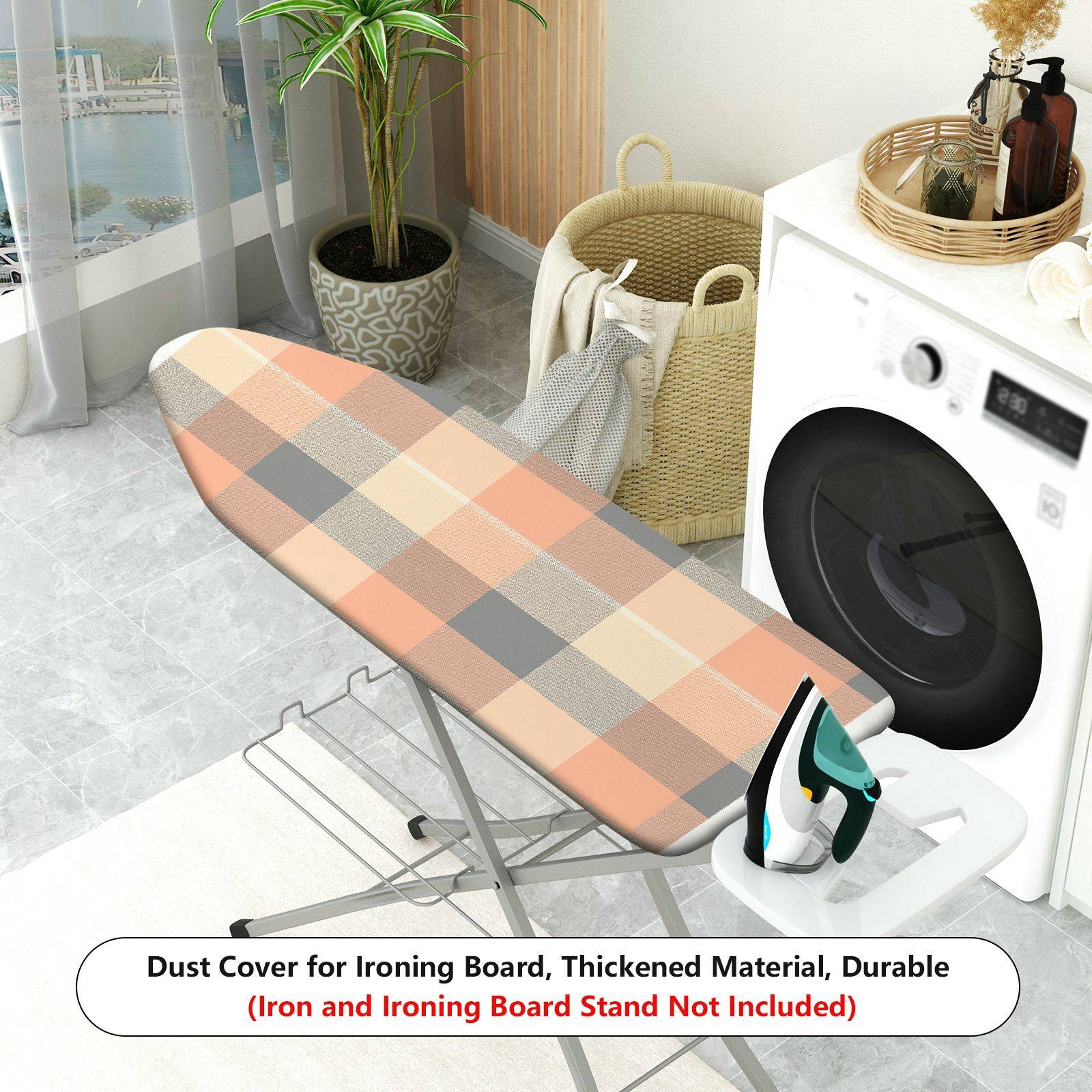 1-Piece Plaid Checkered Beige  Ironing Board Cover, Universal Size, Without Board