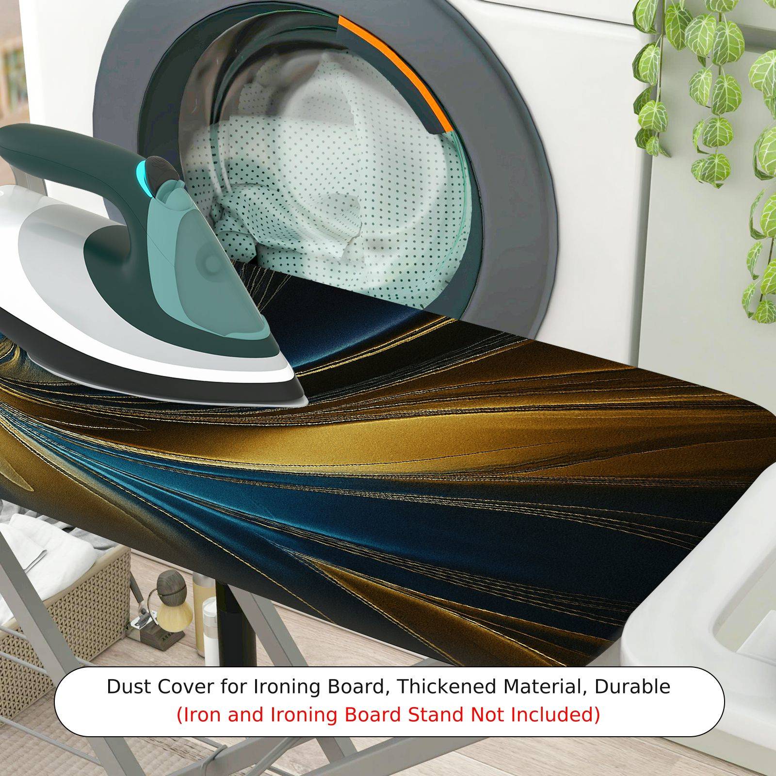 1-Piece Abstract Swirl Pattern Blue Gold  Ironing Board Cover, Universal Size, Without Board