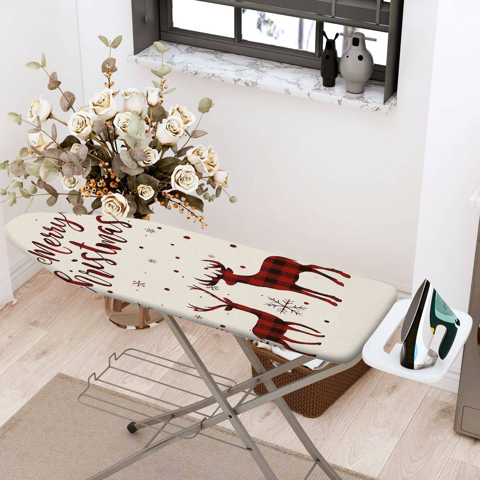 1-Piece Christmas Reindeer Snowflakes  Ironing Board Cover, Universal Size, Without Board