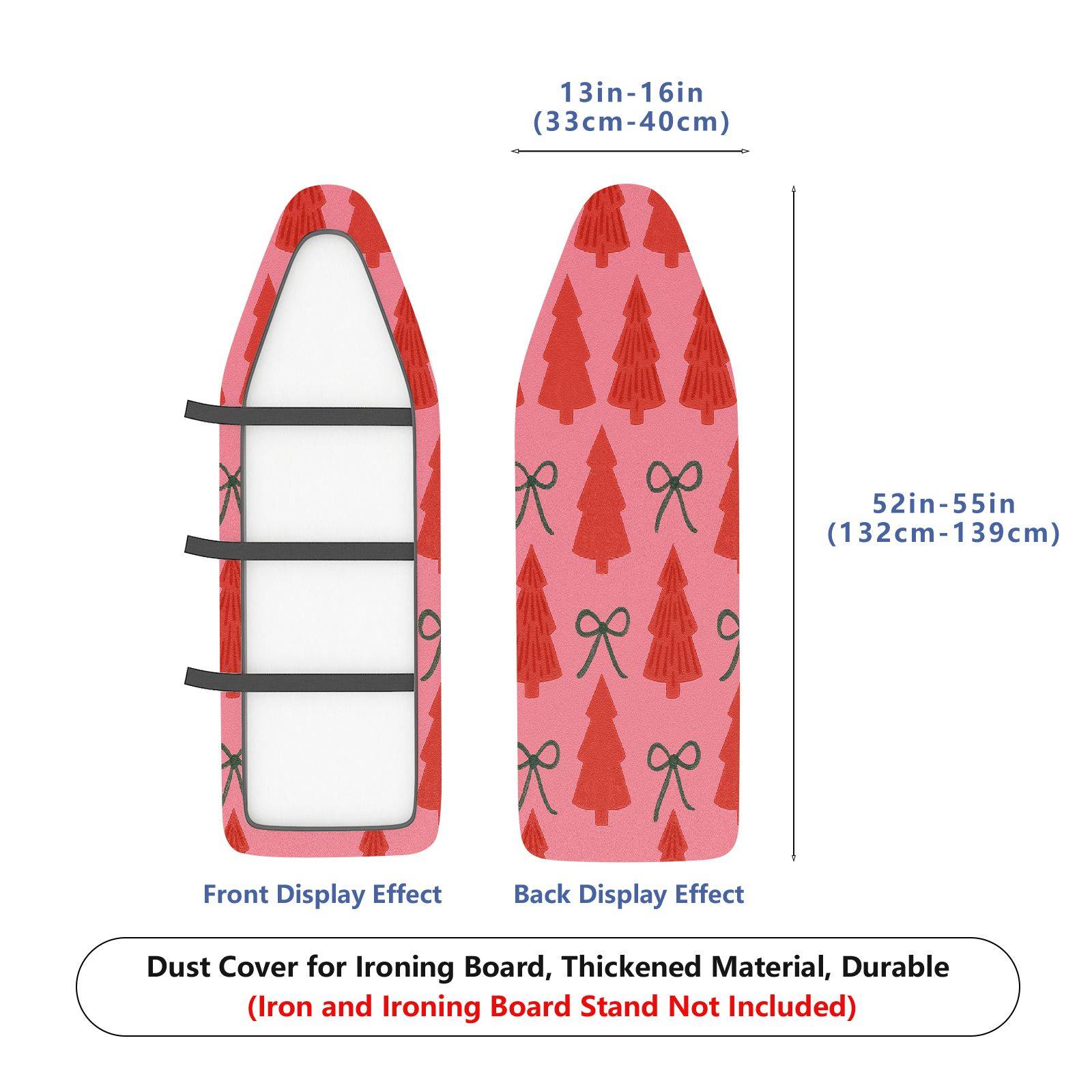 1-Piece Christmas Red Green Tree Bow  Ironing Board Cover, Universal Size, Without Board
