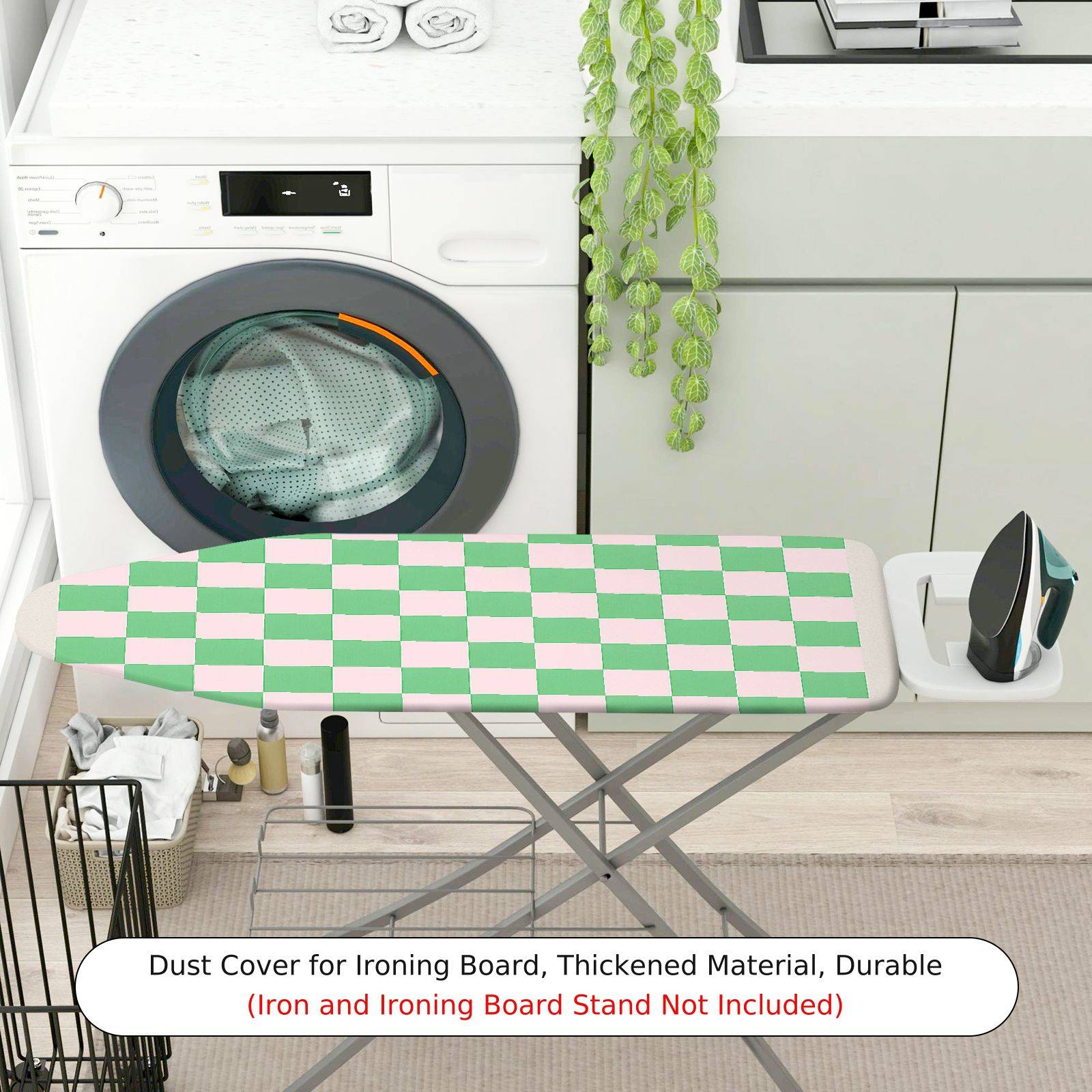 1-Piece Checkerboard Pattern Green Pink  Ironing Board Cover, Universal Size, Without Board