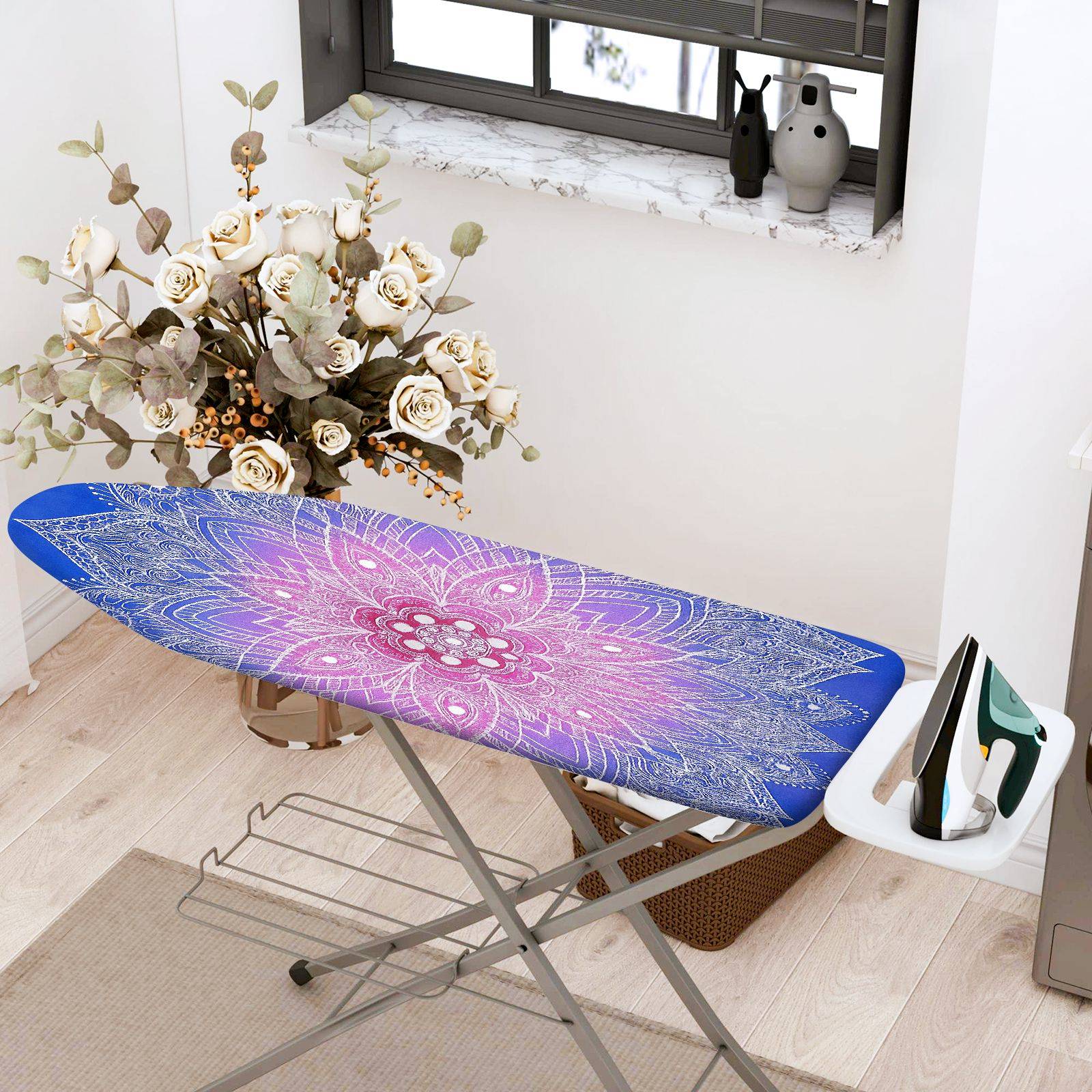 1-Piece Mandala Pink Blue  Ironing Board Cover, Universal Size, Without Board