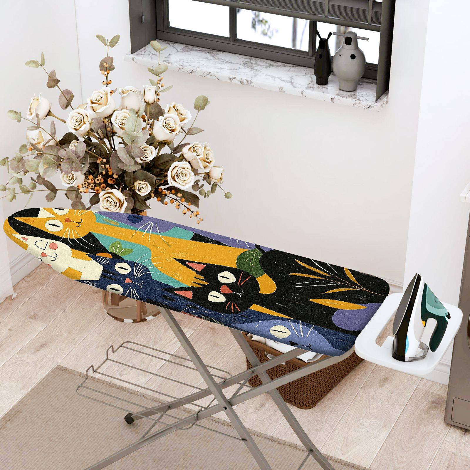 1-Piece colorful abstract cat pattern  Ironing Board Cover, Universal Size, Without Board