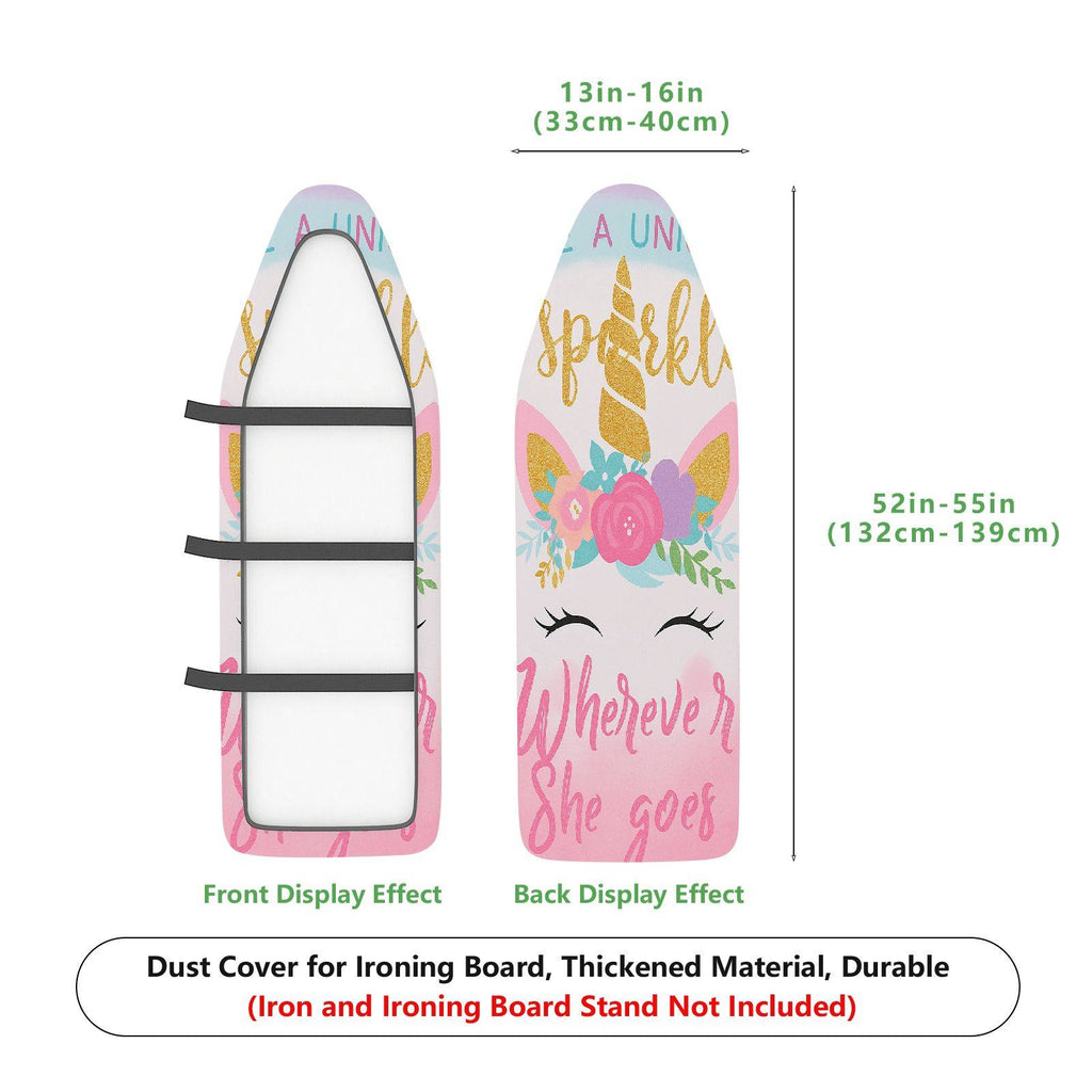 1-Piece Unicorn Pink Glitter Rainbow  Ironing Board Cover, Universal Size, Without Board