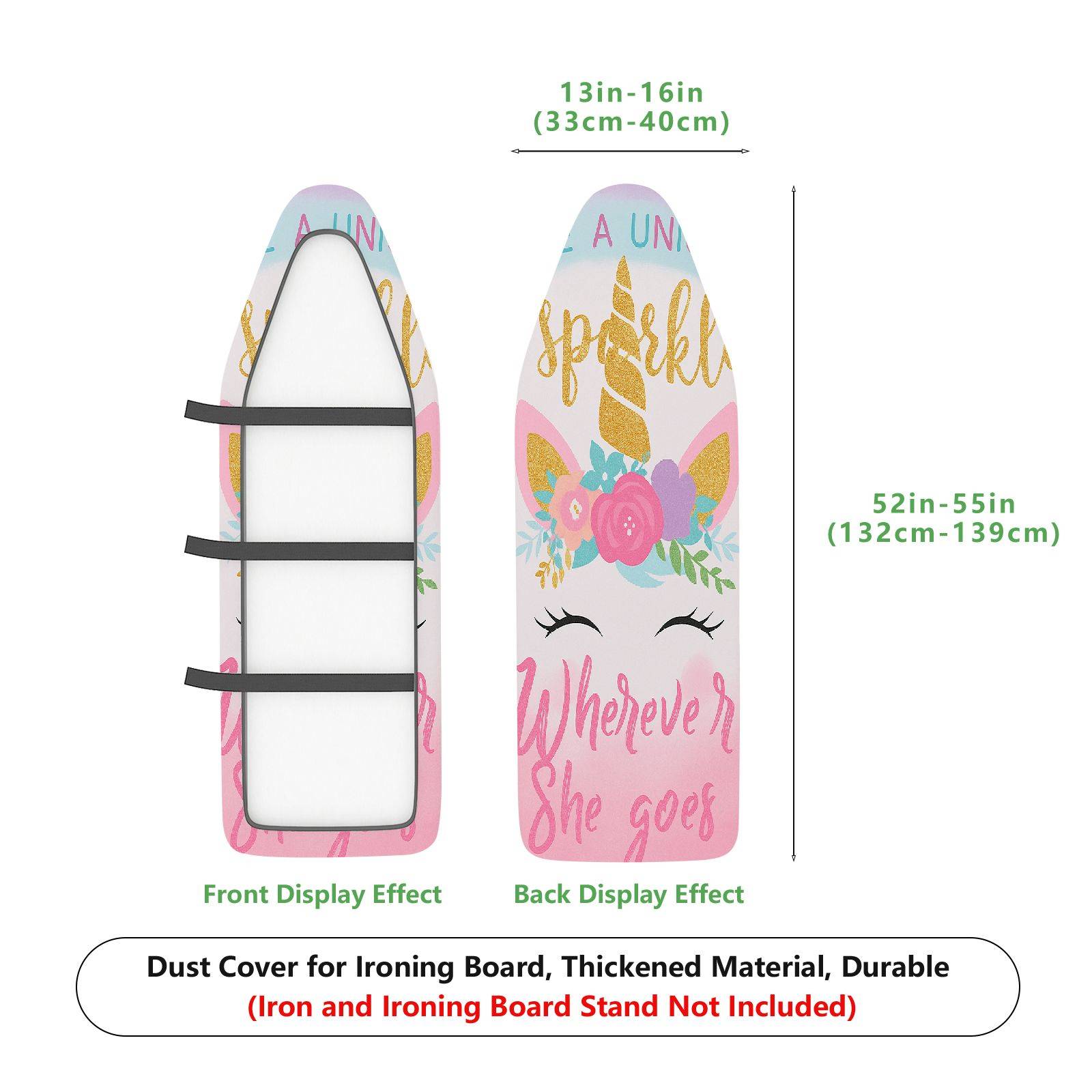 1-Piece Unicorn Pink Glitter Rainbow  Ironing Board Cover, Universal Size, Without Board