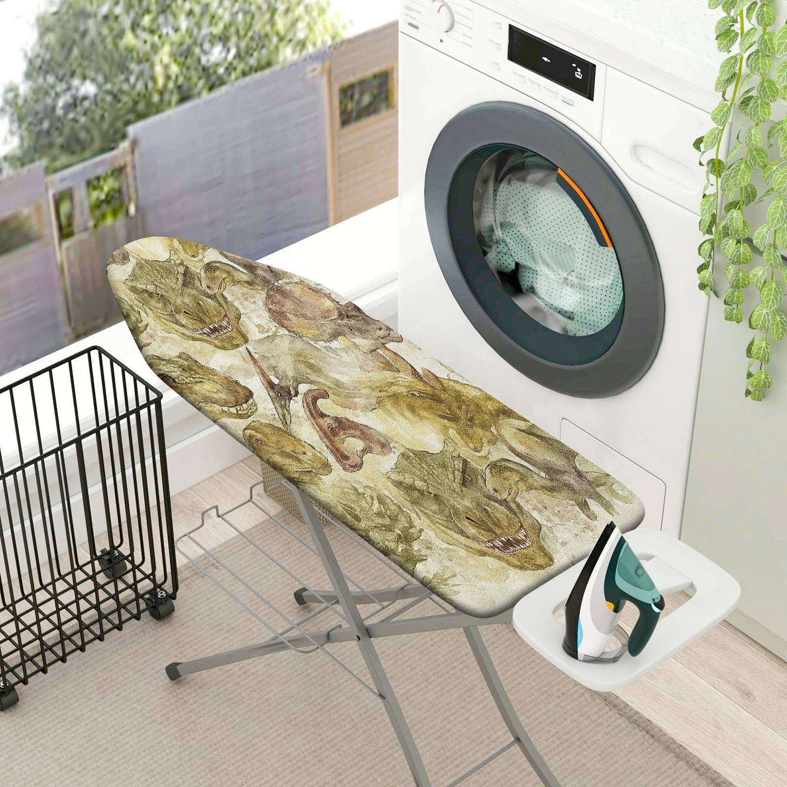 1-Piece Dinosaur Fossil Pattern Beige Verdant  Ironing Board Cover, Universal Size, Without Board