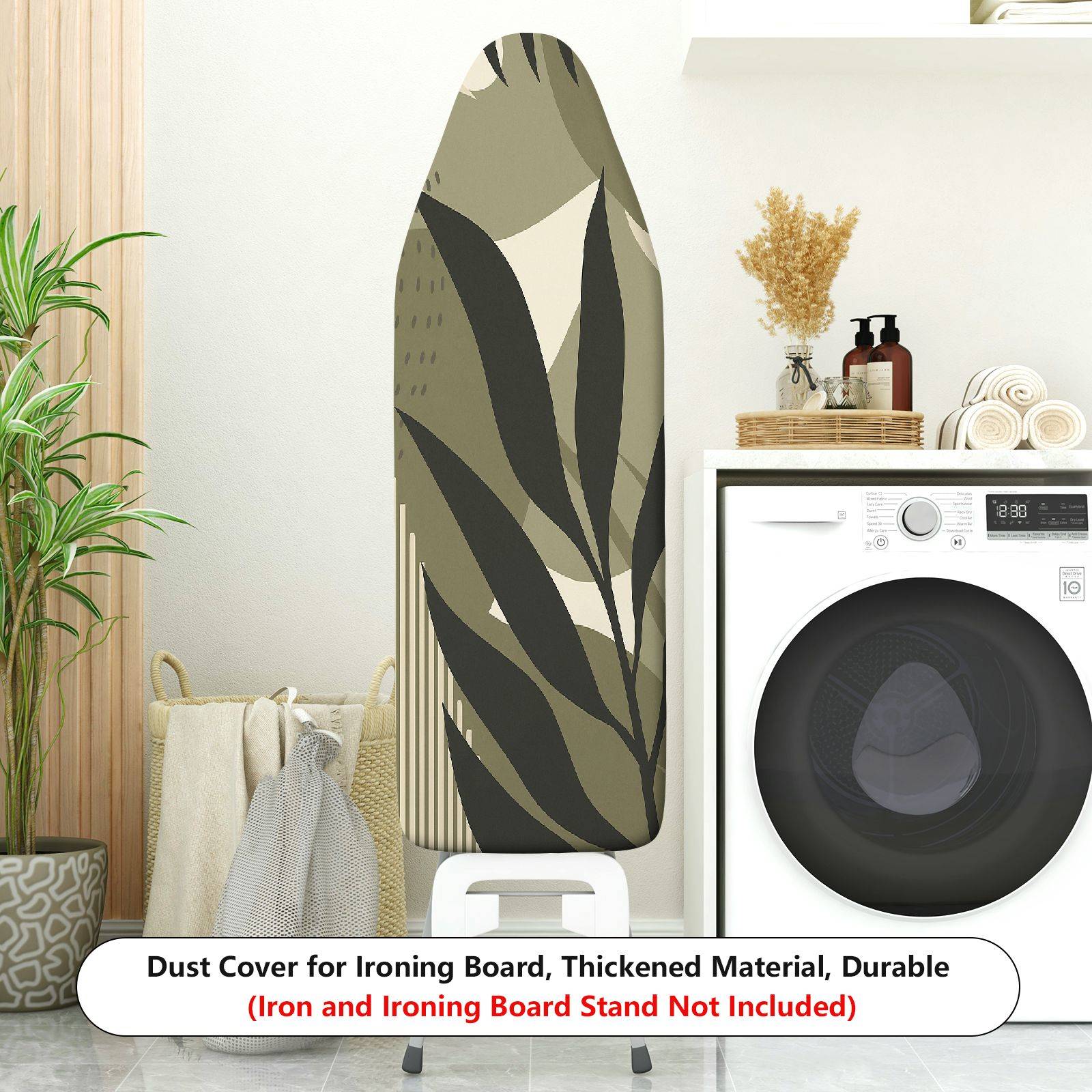 1-Piece Abstract Leaf Green Beige  Ironing Board Cover, Universal Size, Without Board