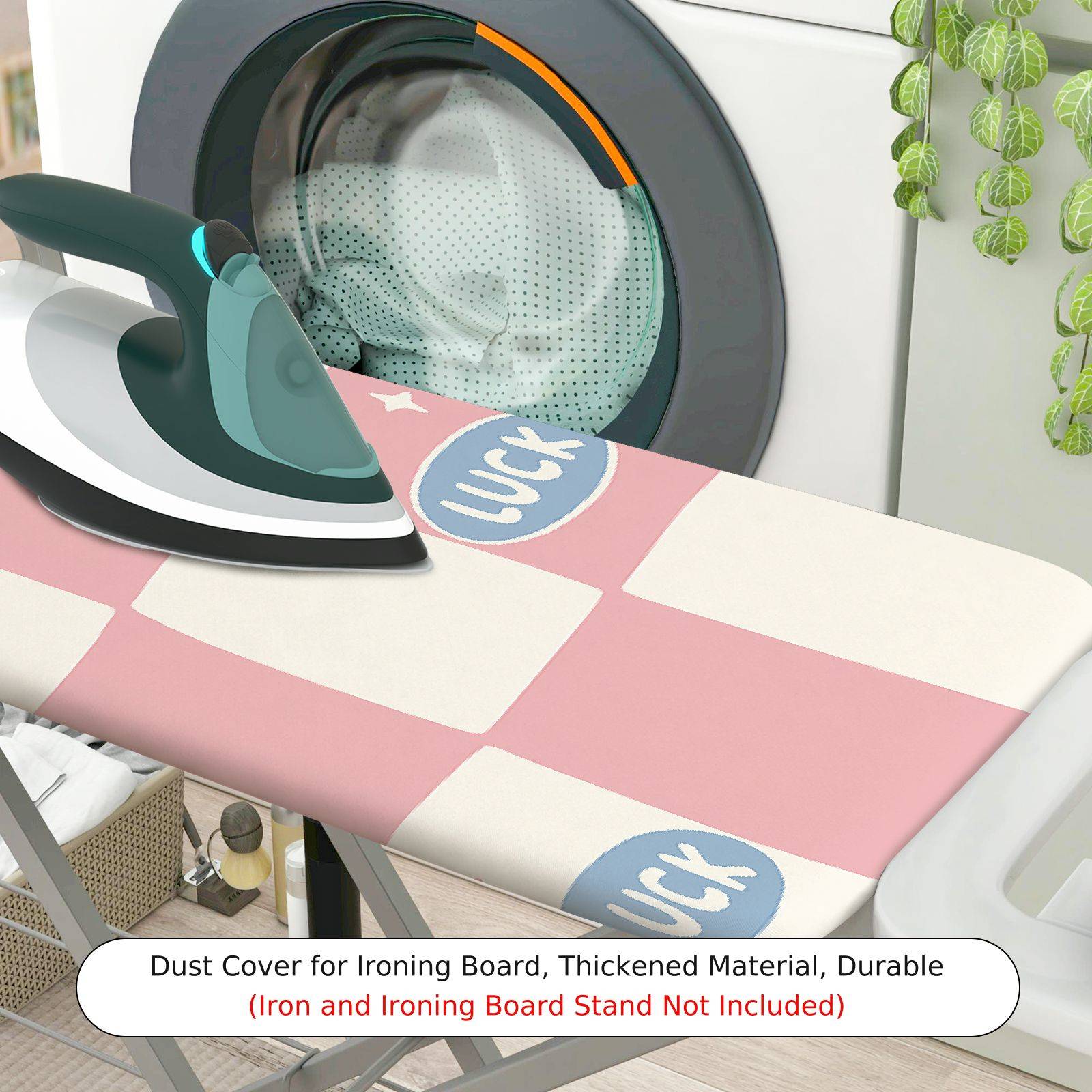 1-Piece Pink Checkered Luck  Ironing Board Cover, Universal Size, Without Board