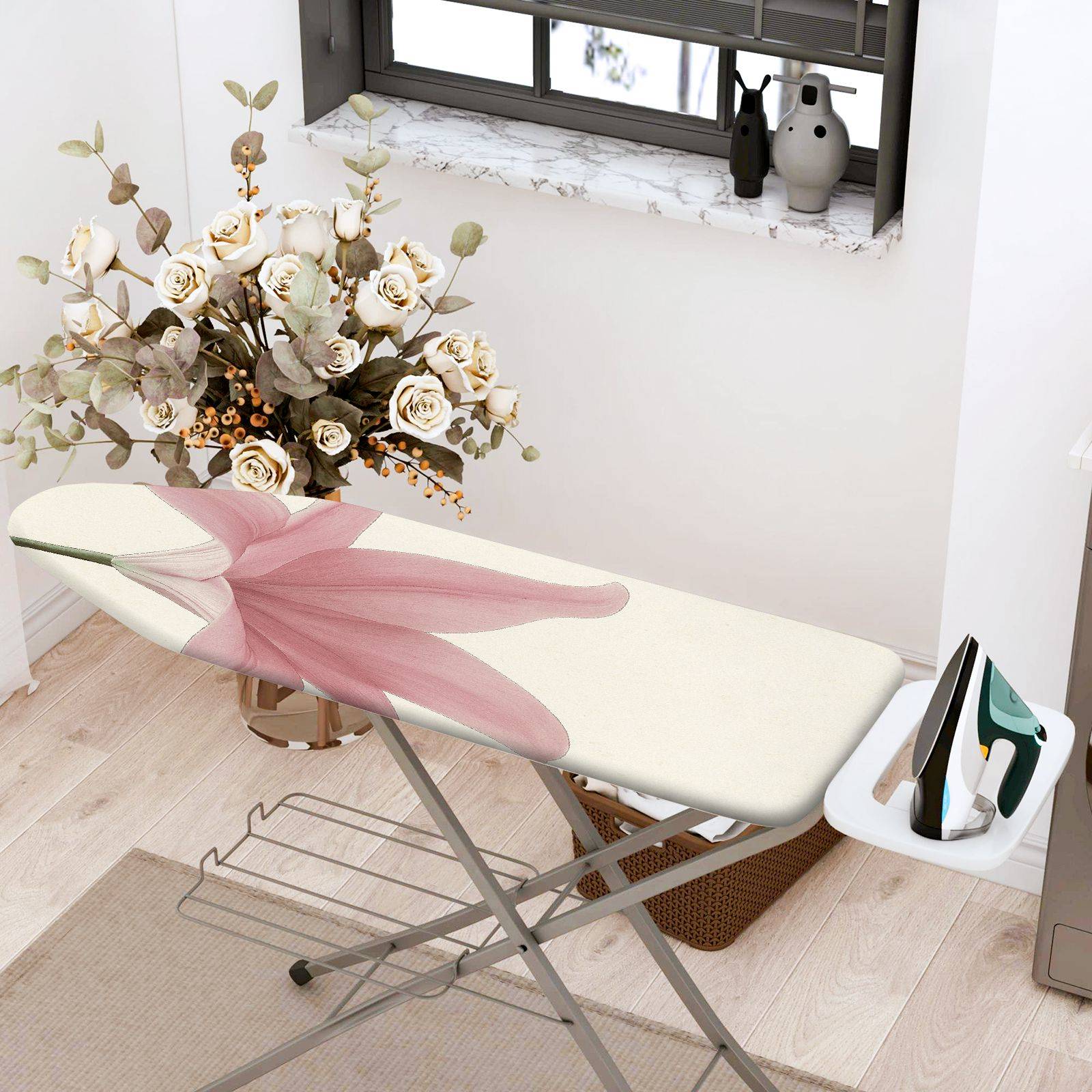 1-Piece Pink Lily Floral Print  Ironing Board Cover, Universal Size, Without Board