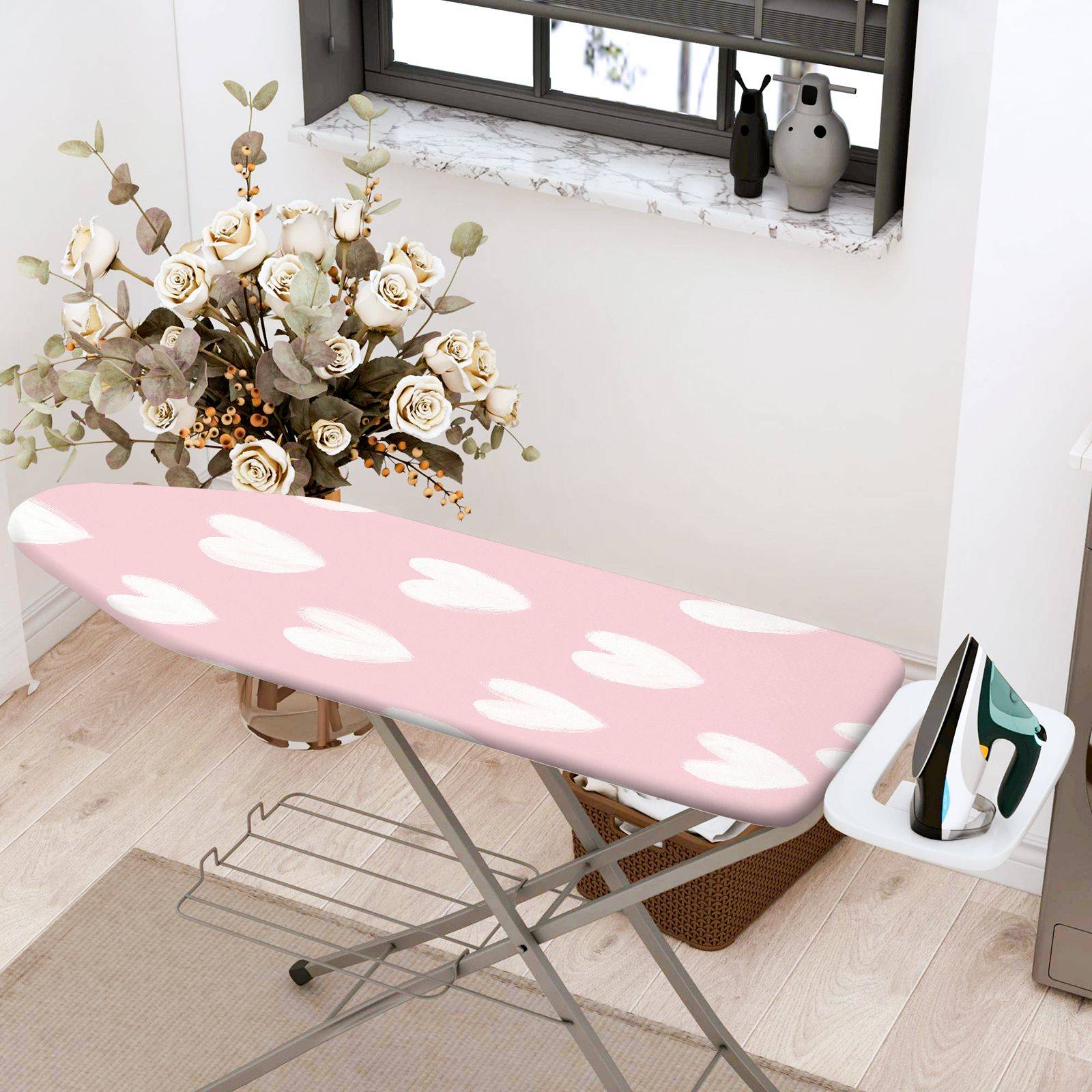 1-Piece Pink Heart Floral  Ironing Board Cover, Universal Size, Without Board