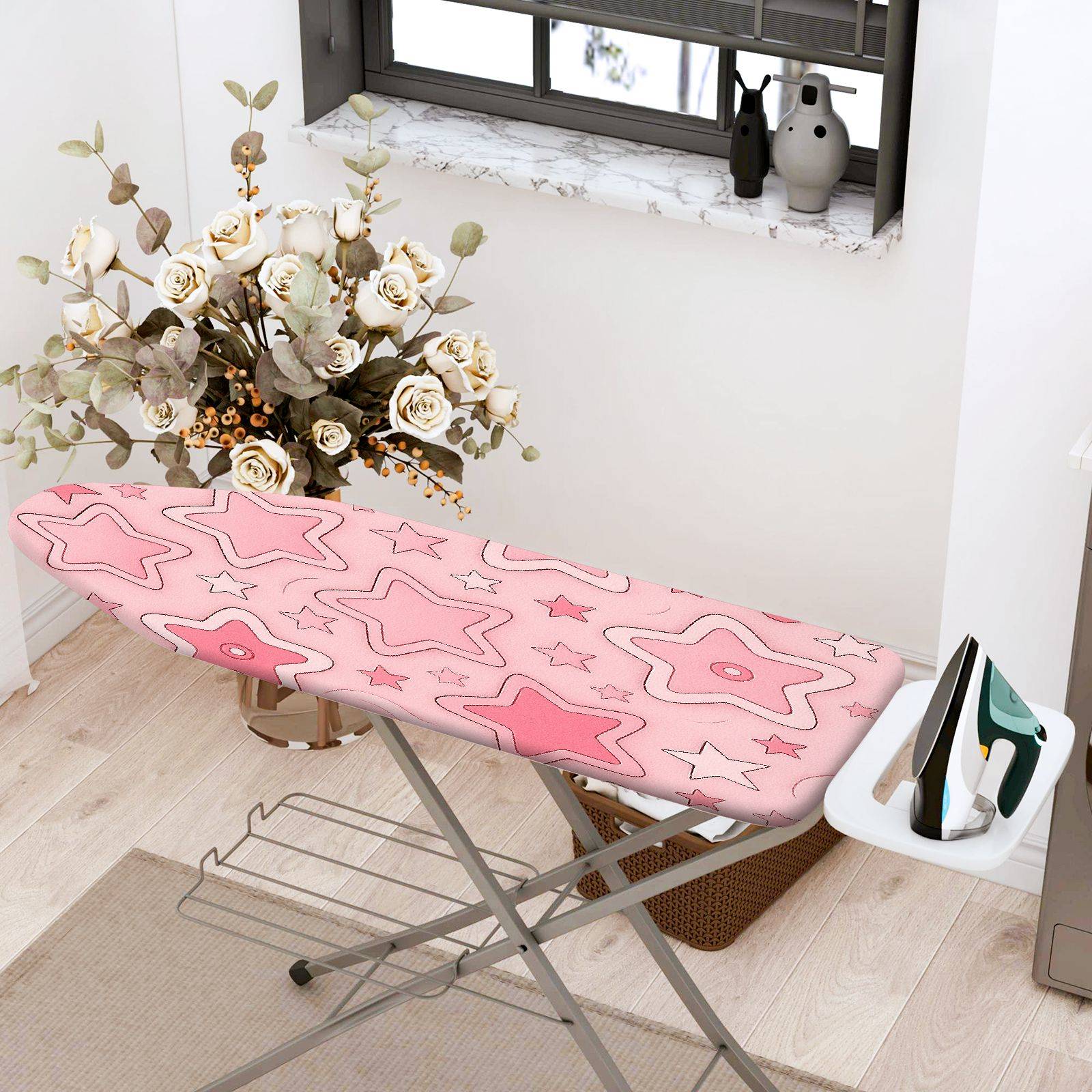 1-Piece Pink Star Pattern Stylish Decorative  Ironing Board Cover, Universal Size, Without Board