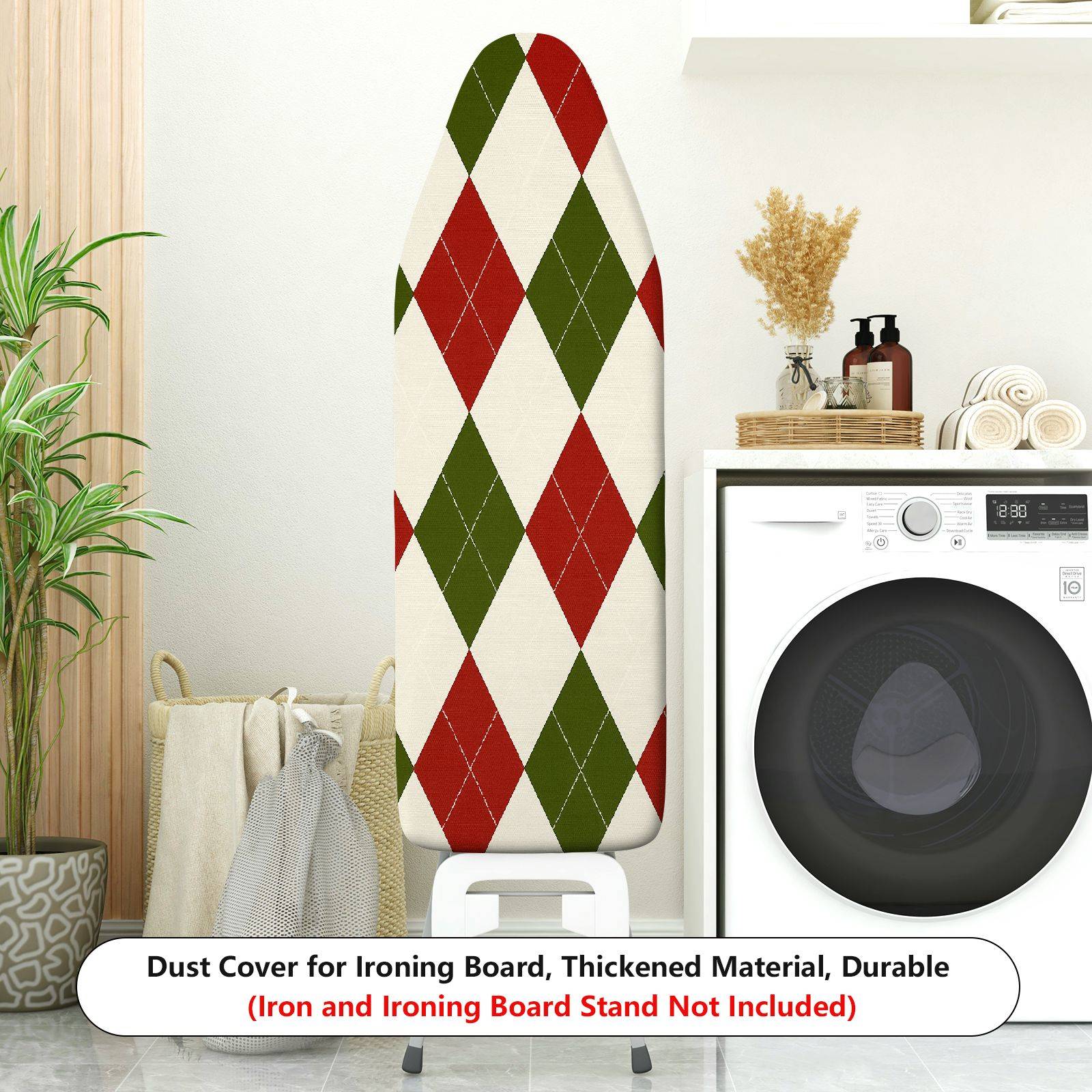1-Piece Red Green Diamond Pattern Festive Christmas Theme  Ironing Board Cover, Universal Size, Without Board
