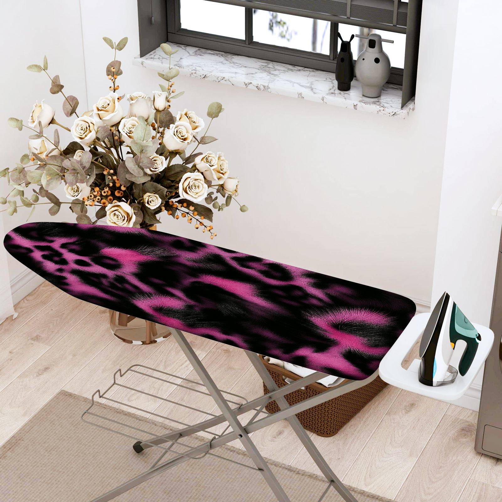 1-Piece Leopard Print Pink Black  Ironing Board Cover, Universal Size, Without Board